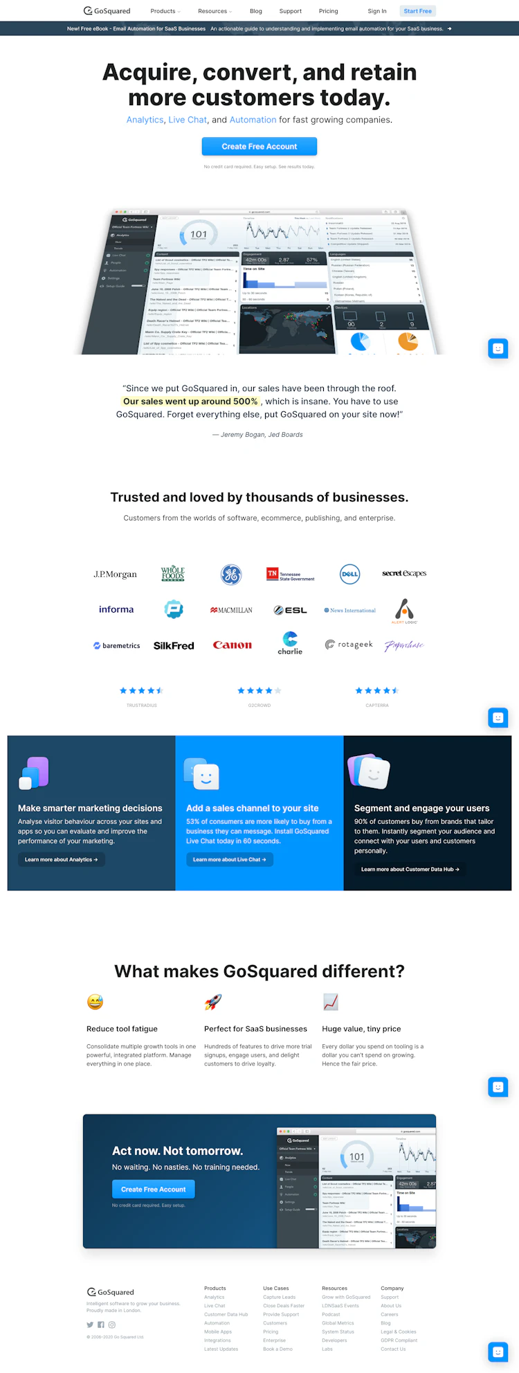 Gosquared Landing Page screenshot