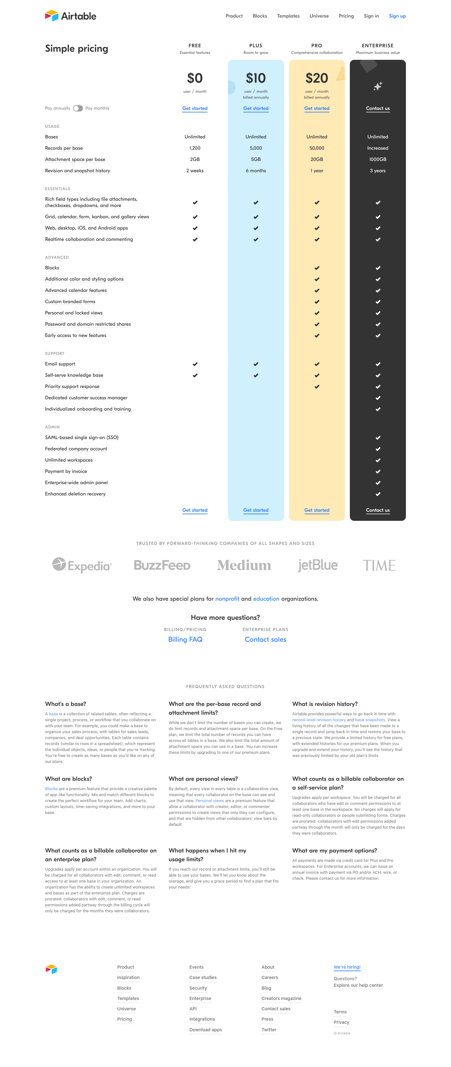 Airtable Pricing screenshot
