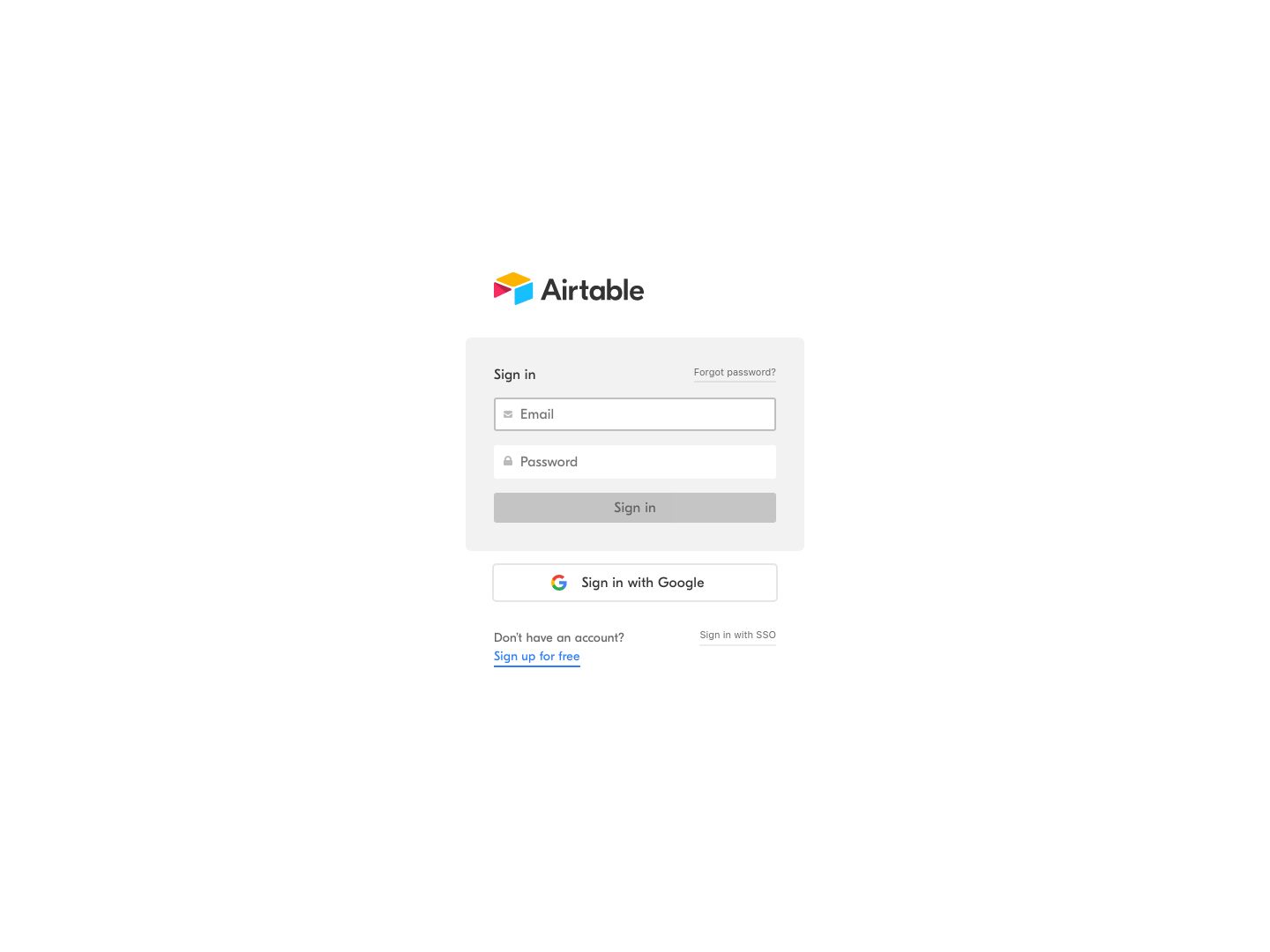 Airtable Login screenshot