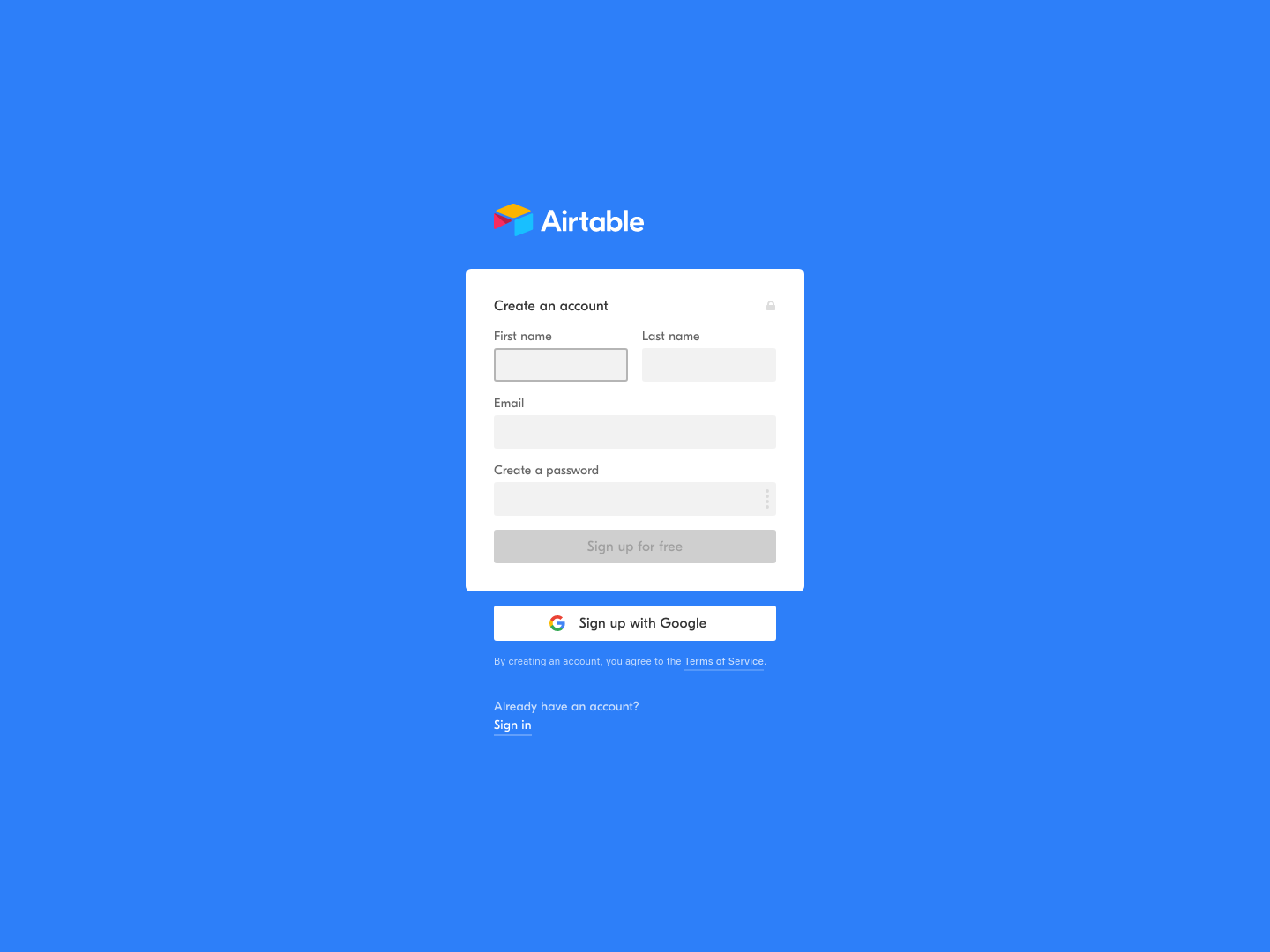 Airtable Signup screenshot