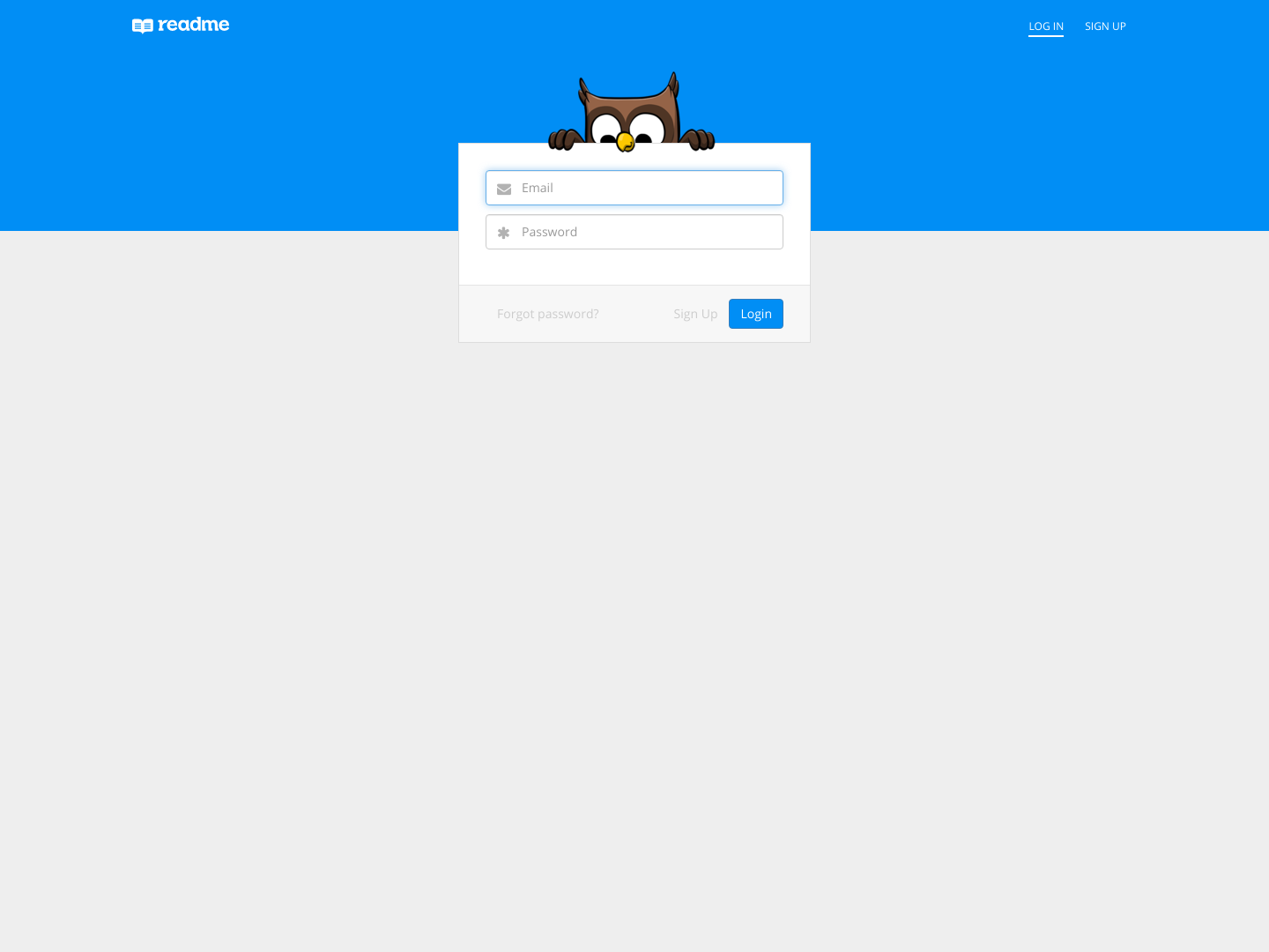 Readme Login screenshot