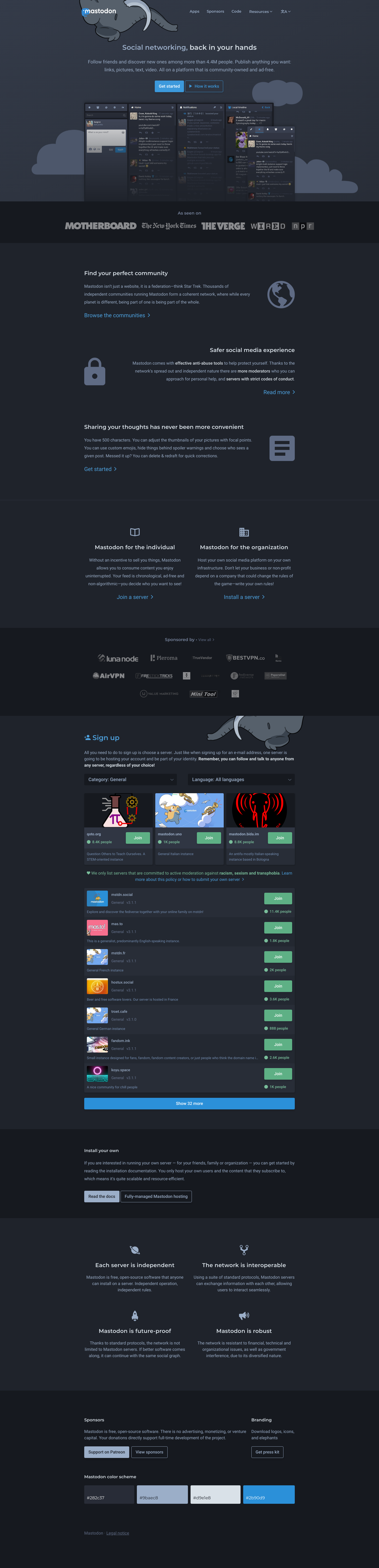 Mastodon Landing Page screenshot