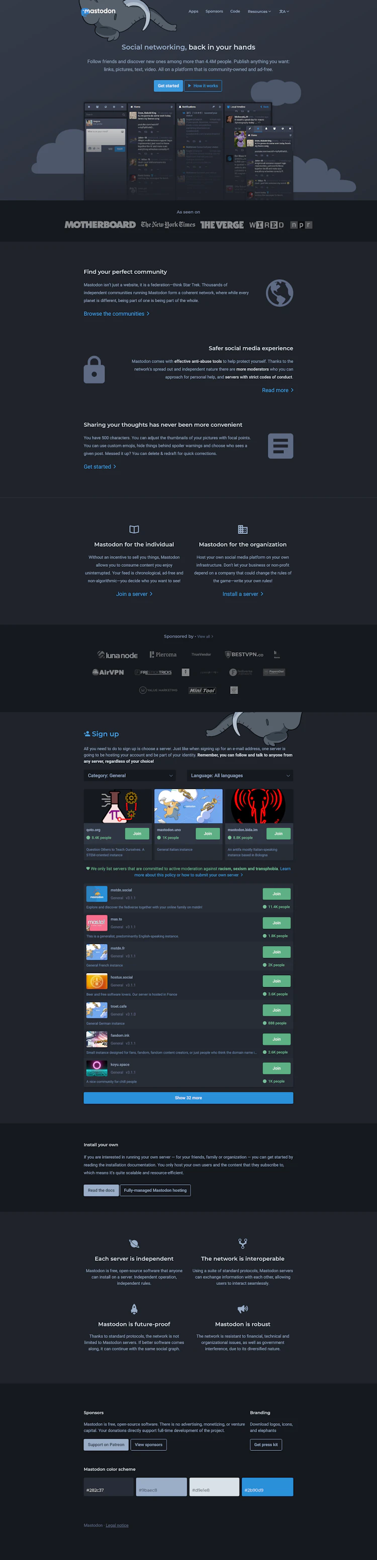 Mastodon Landing Page screenshot