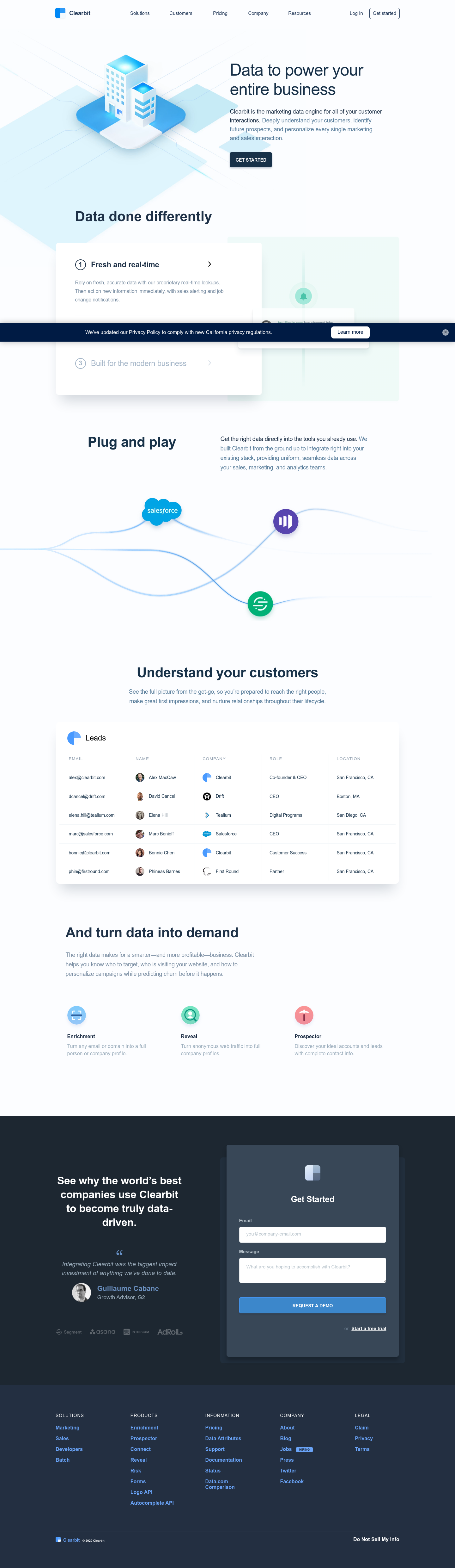 Clearbit Landing Page screenshot