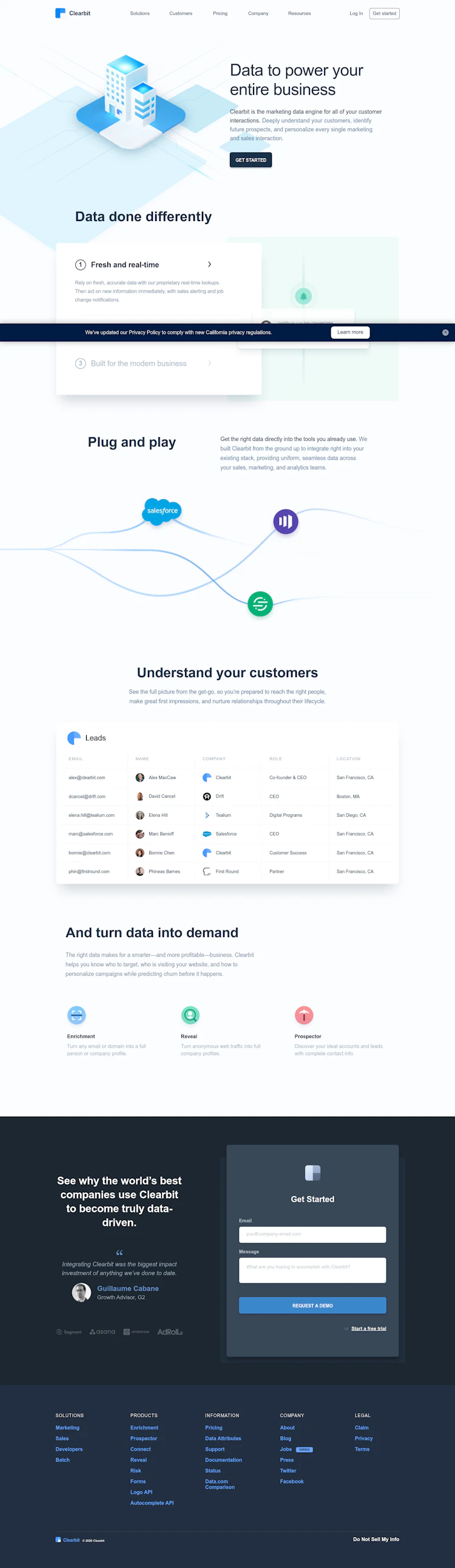 Clearbit Landing Page screenshot