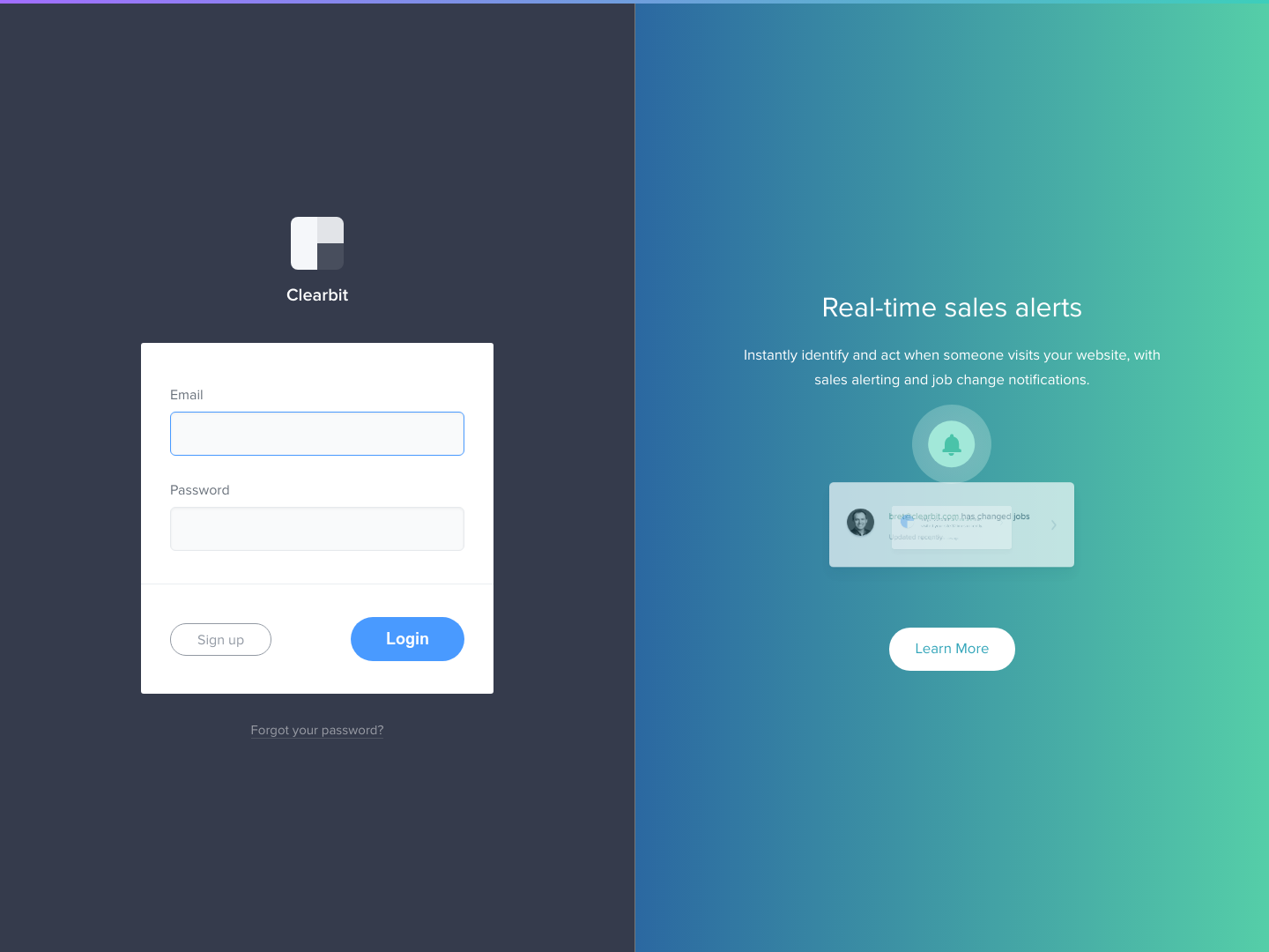 Clearbit Login screenshot