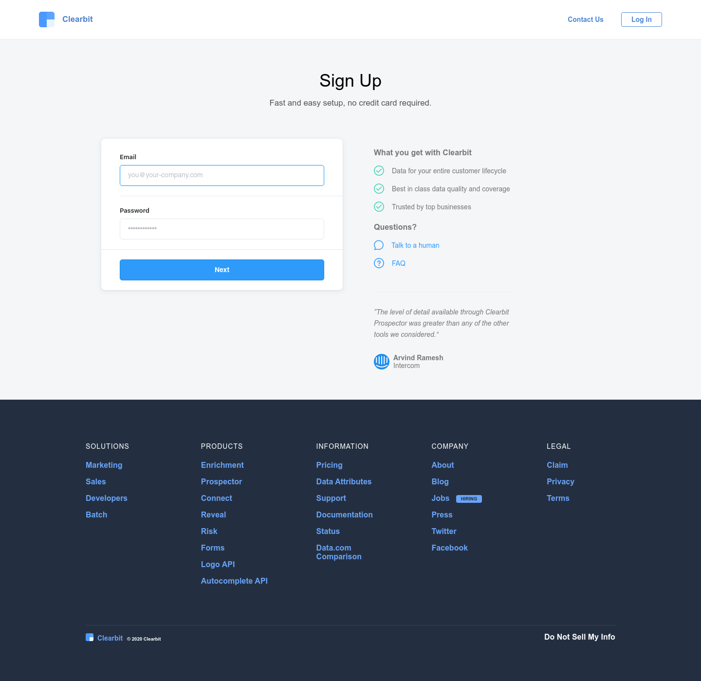 Clearbit Signup screenshot