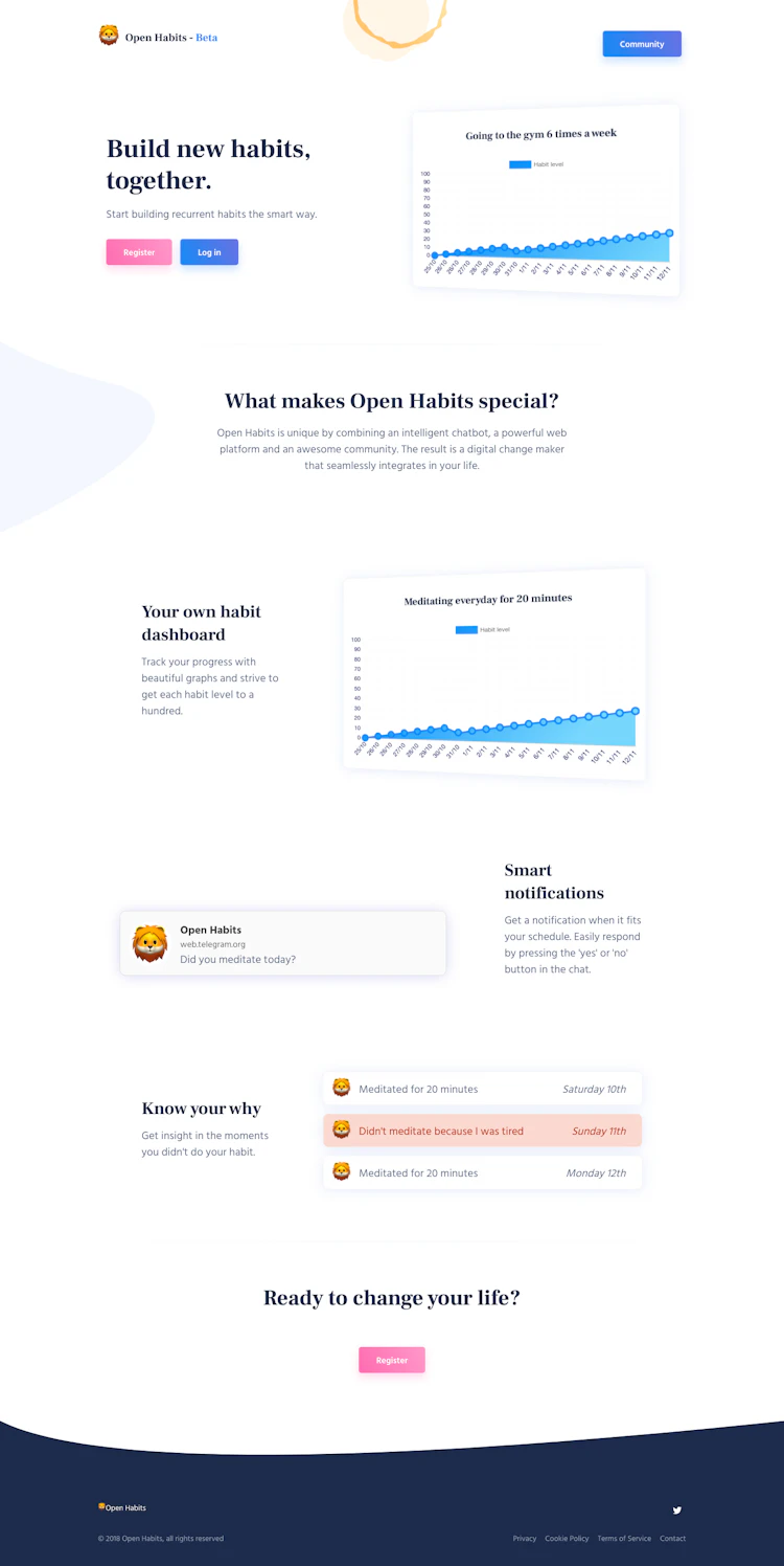 Openhabits Landing Page screenshot