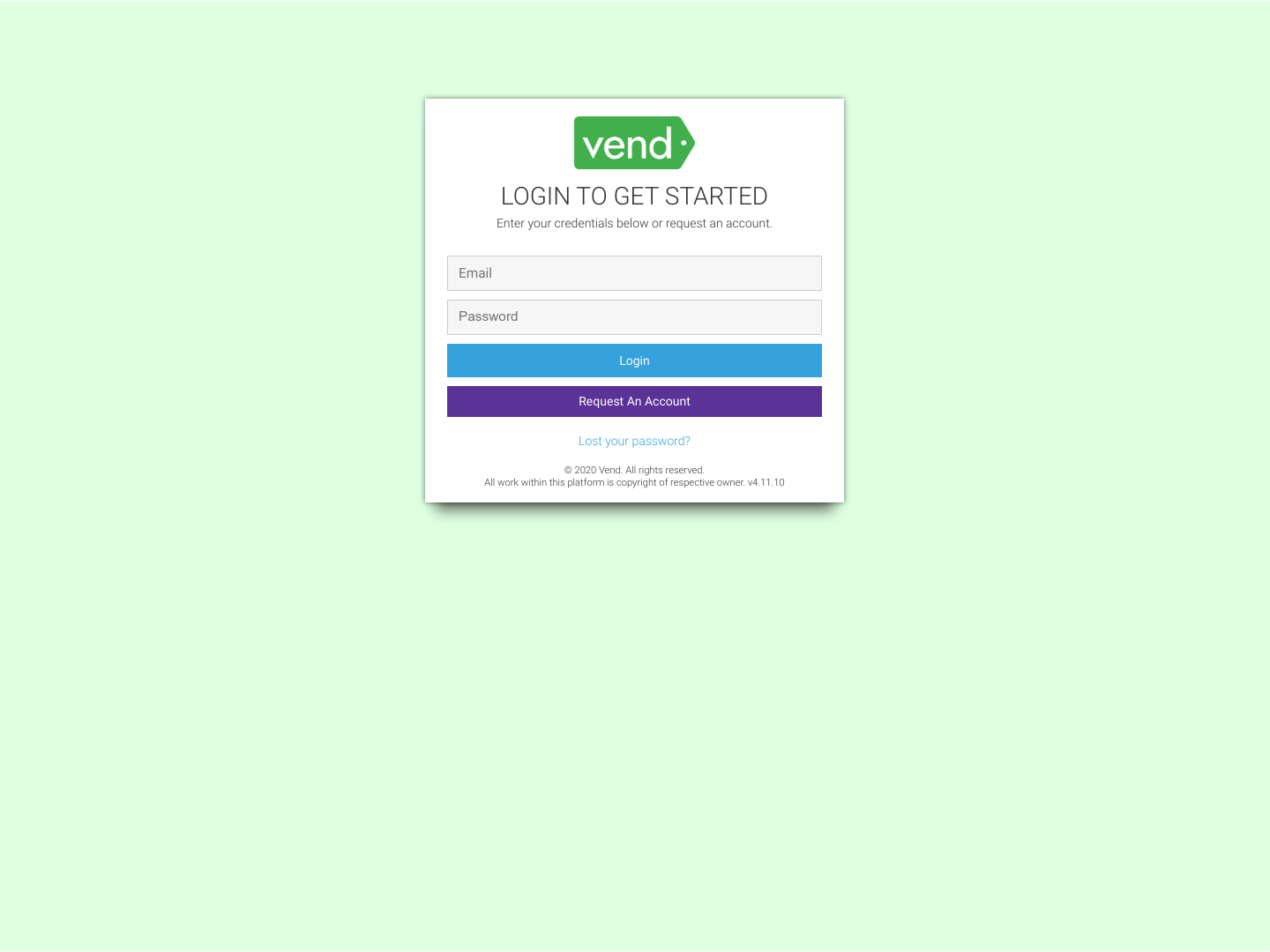 Vendhq Login screenshot