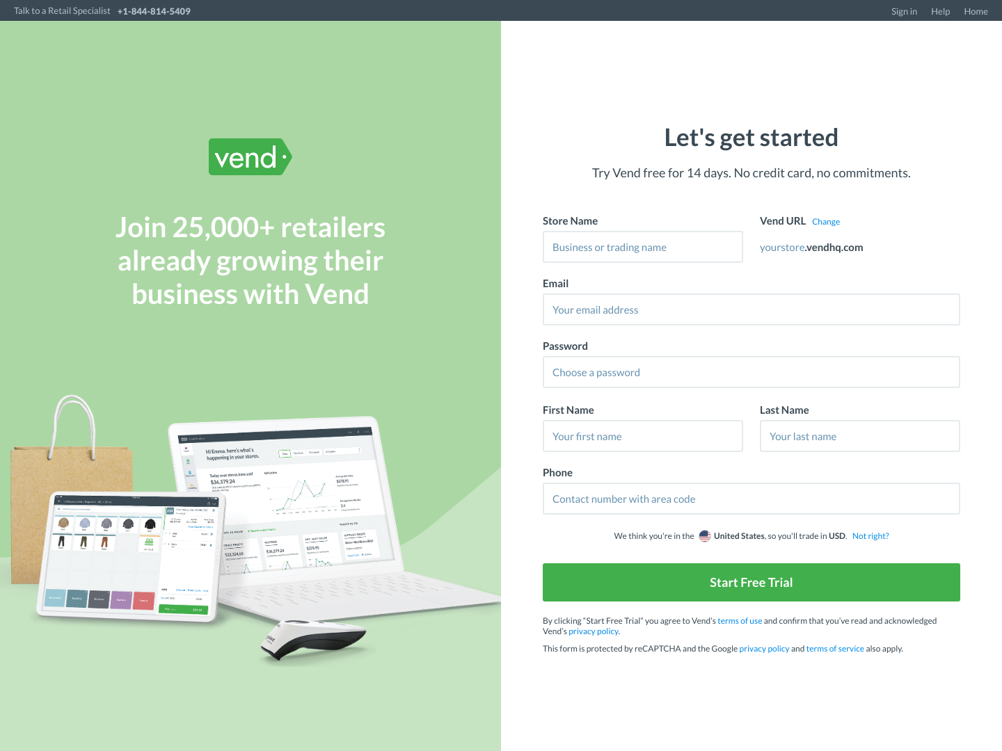 Vendhq Signup screenshot