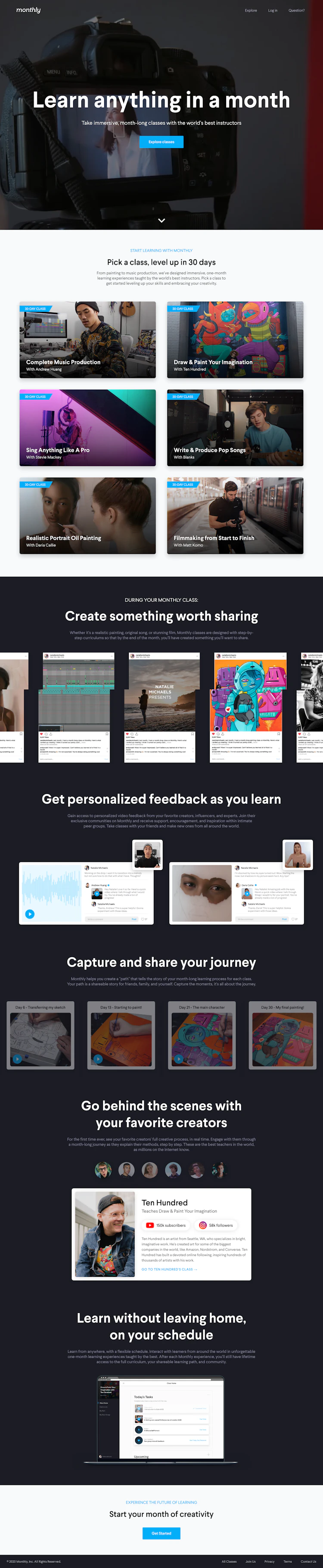 Monthly Landing Page screenshot