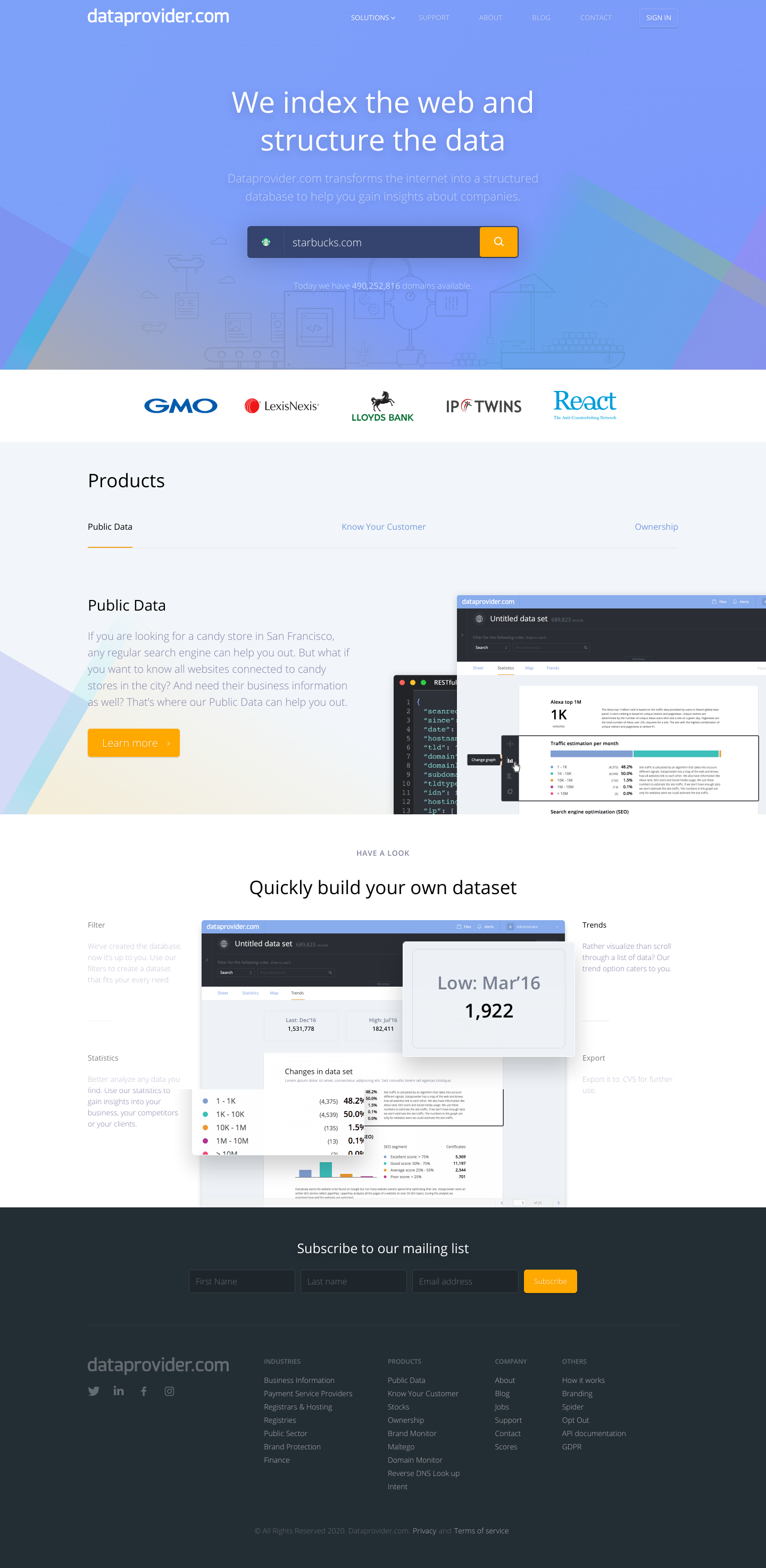 Dataprovider Landing Page screenshot