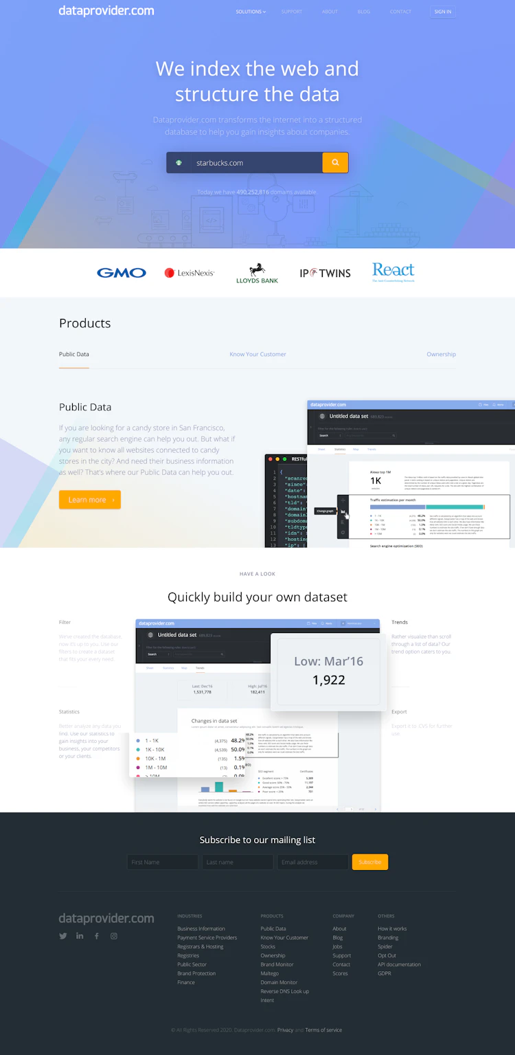 Dataprovider Landing Page screenshot