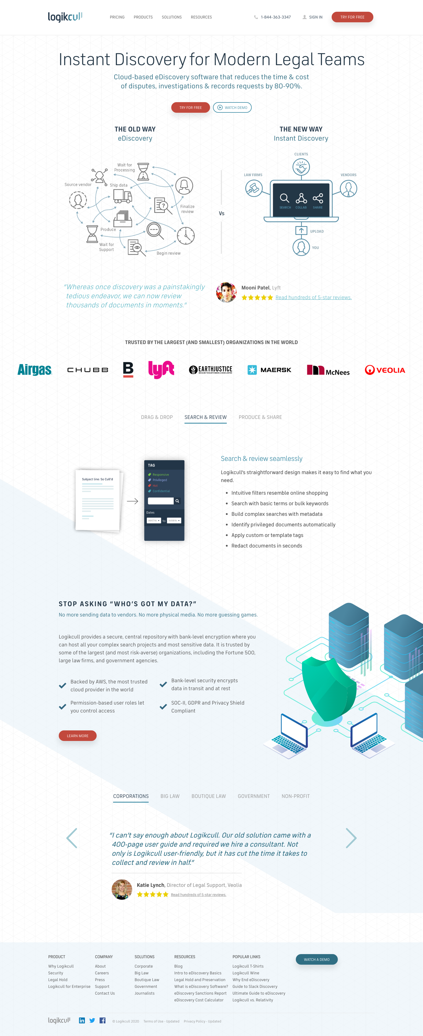 Logikcull Landing Page screenshot