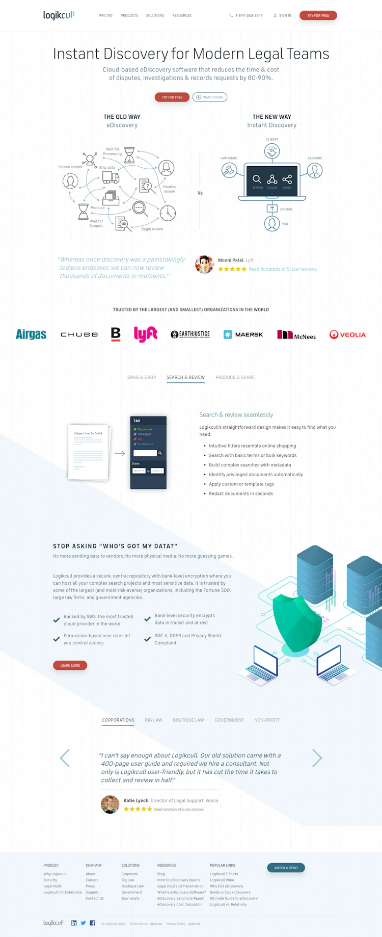 Logikcull Landing Page screenshot