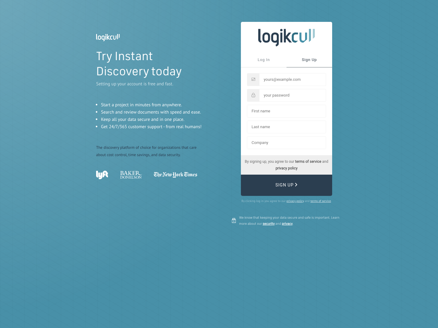 Logikcull Signup screenshot