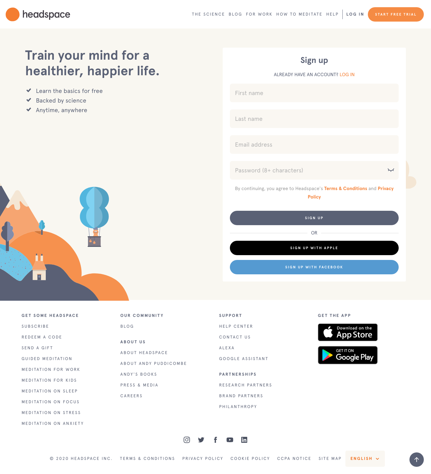 Headspace Signup screenshot