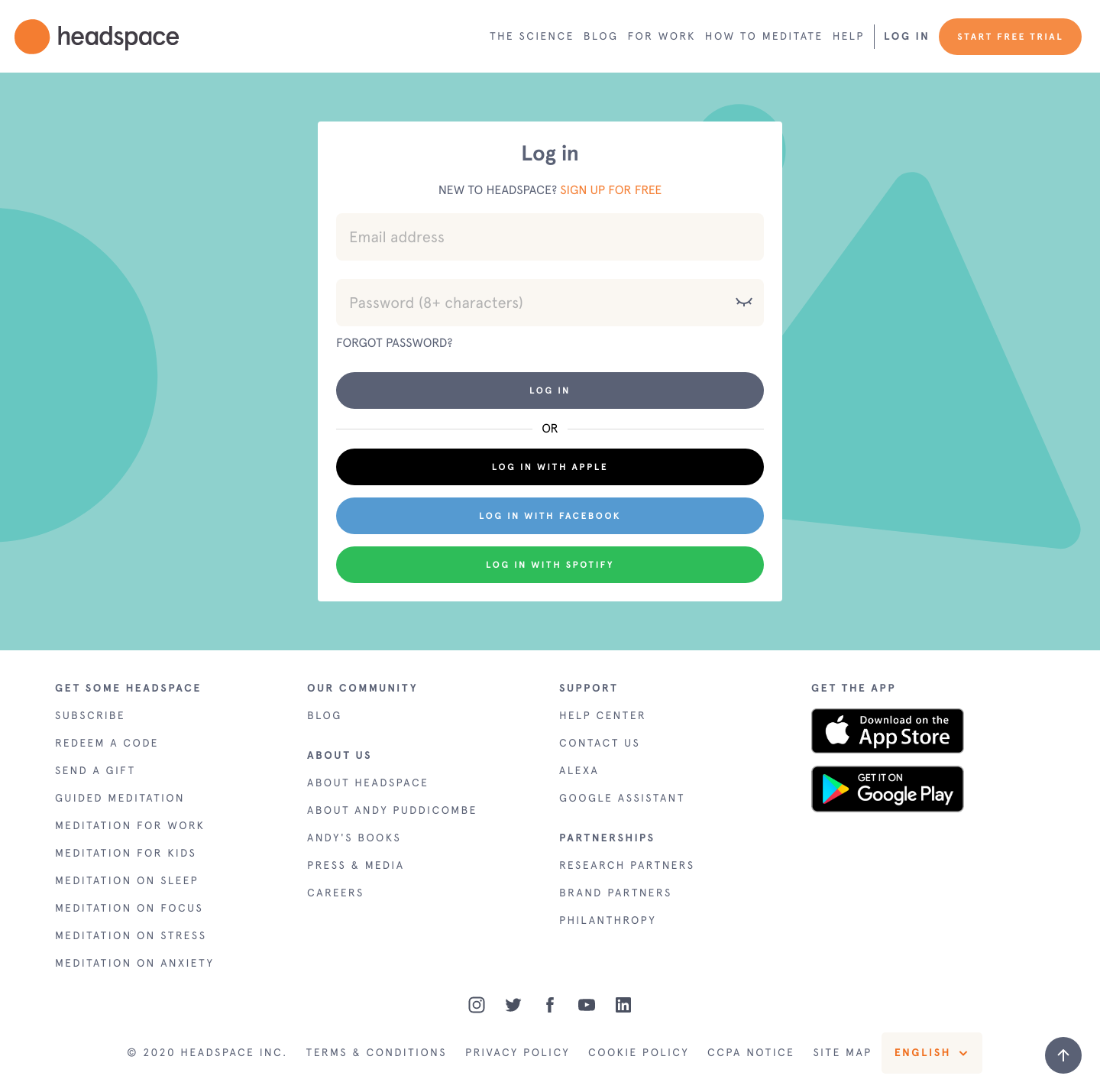 Headspace Login screenshot