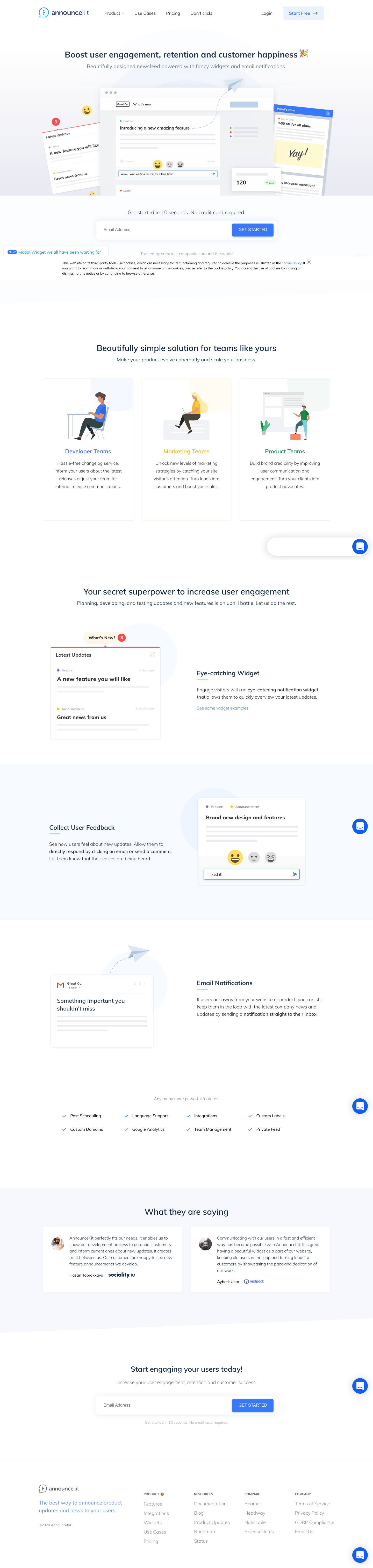 Announcekit Landing Page screenshot
