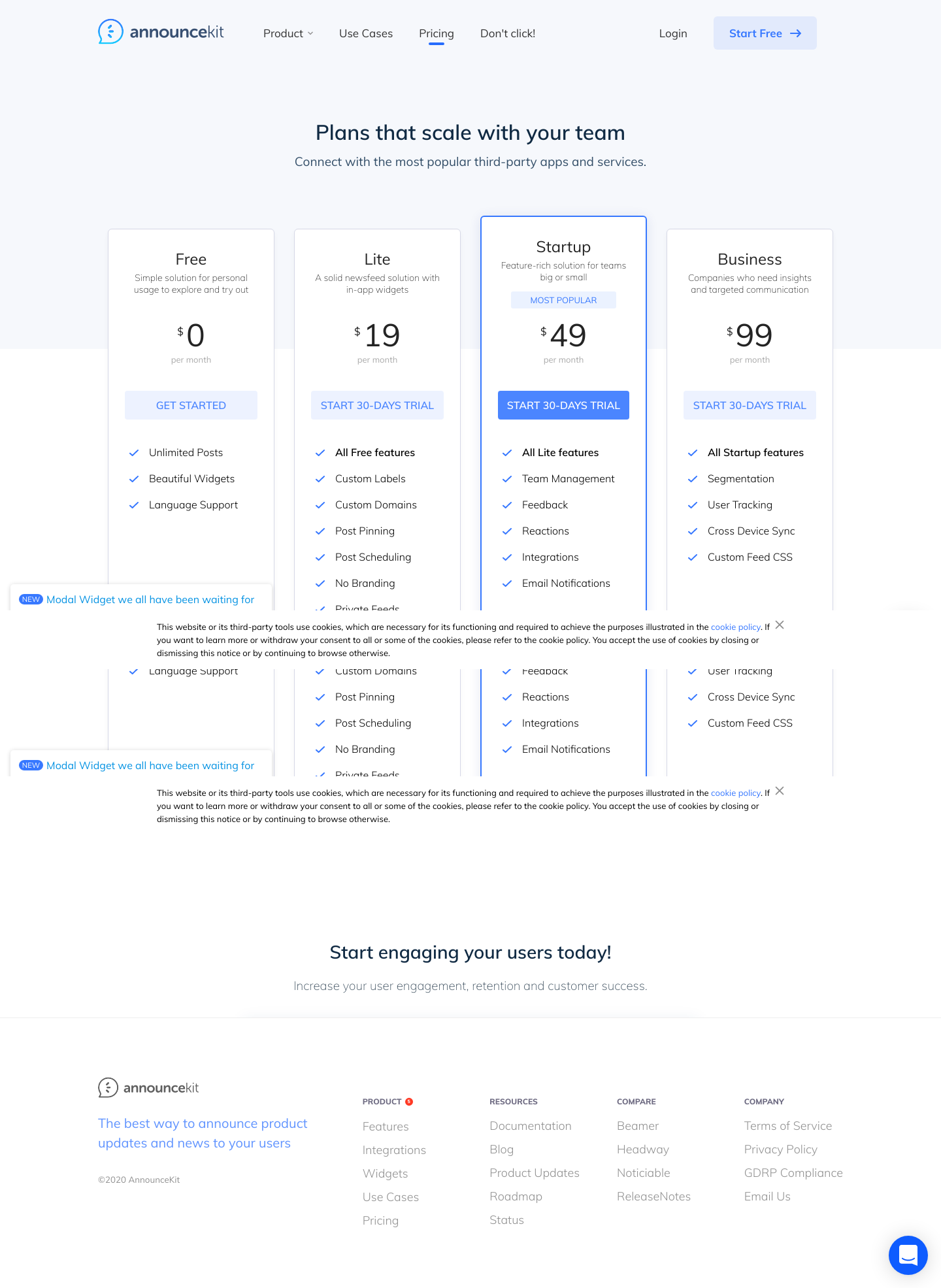 Announcekit Pricing screenshot