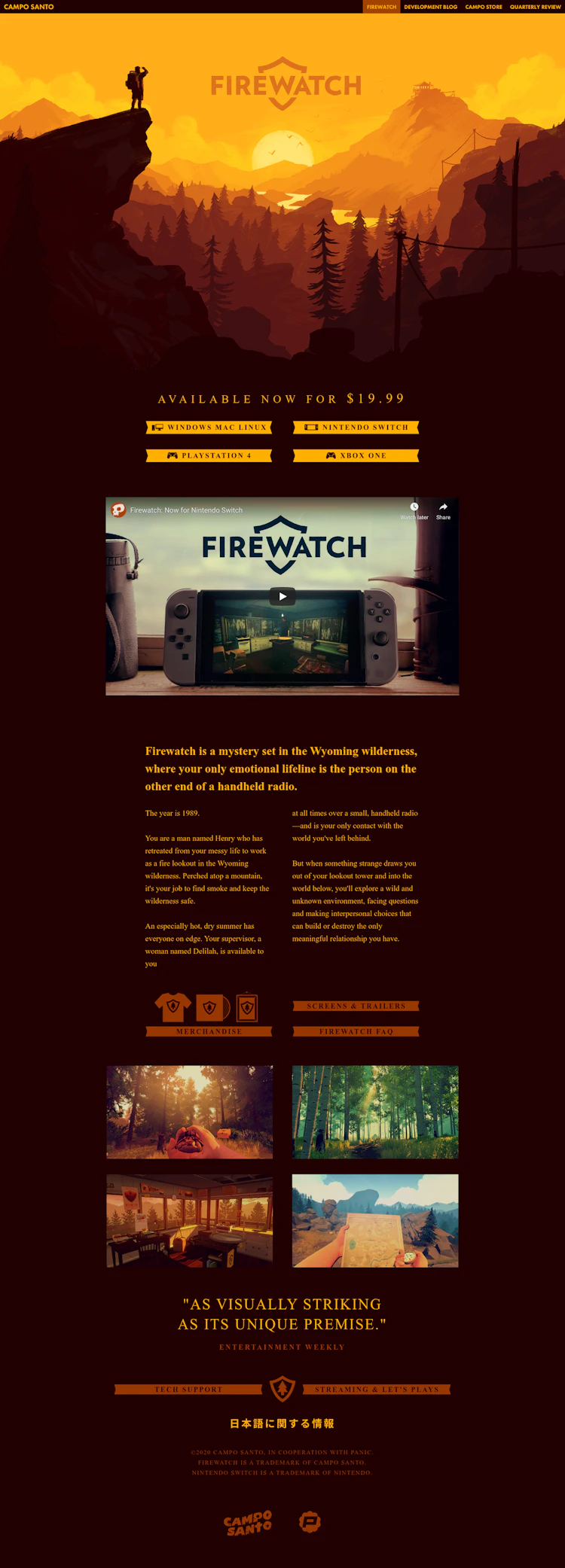 Firewatchgame Landing Page screenshot