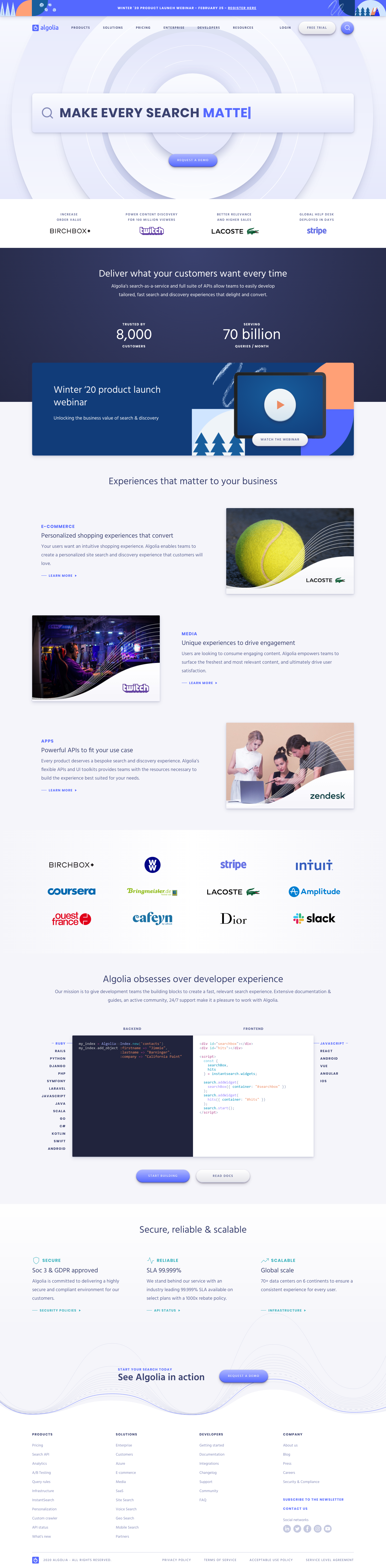 Algolia Landing Page screenshot