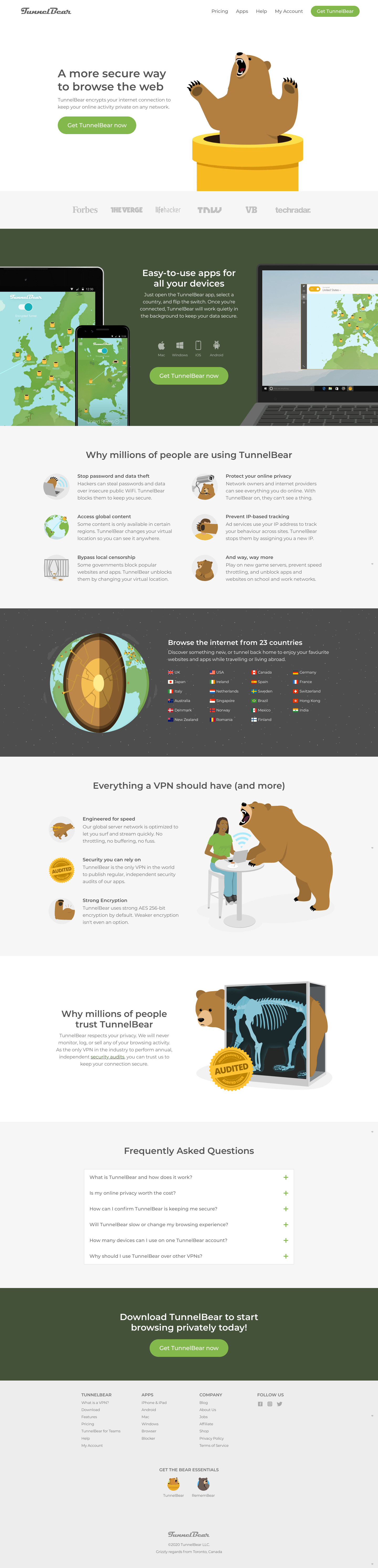 Tunnelbear Landing Page screenshot