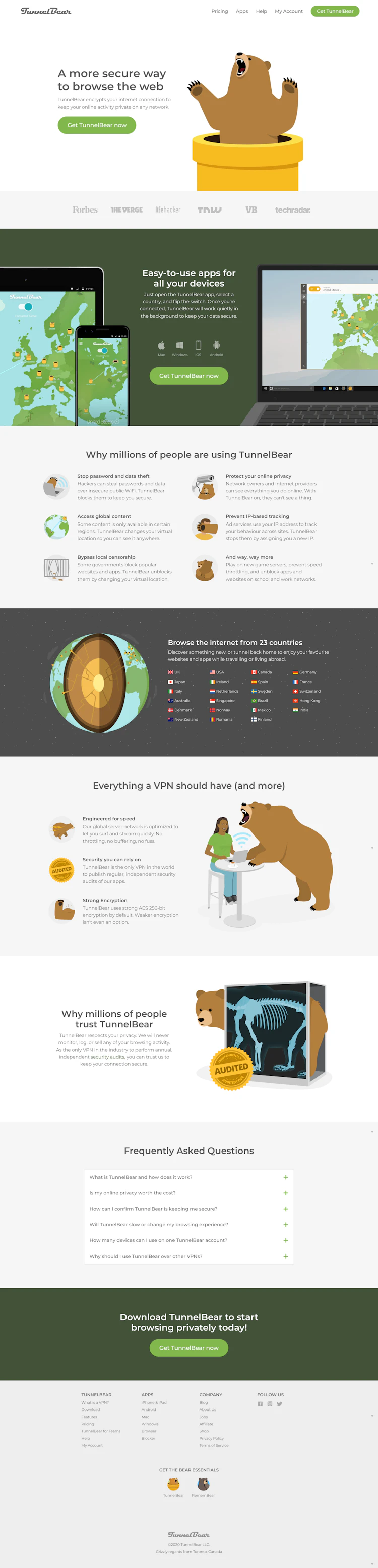 Tunnelbear Landing Page screenshot