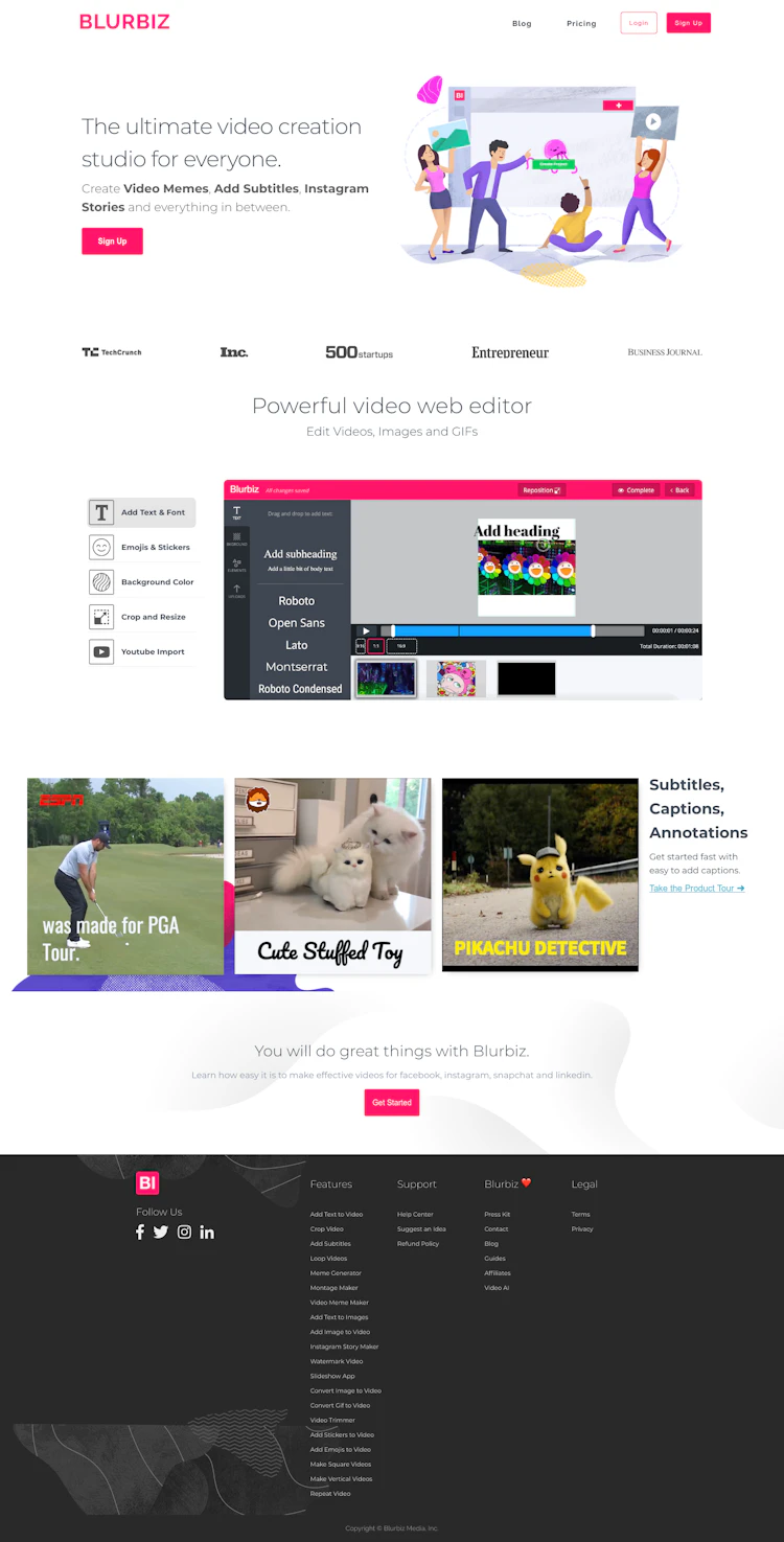 Blurbiz Landing Page screenshot