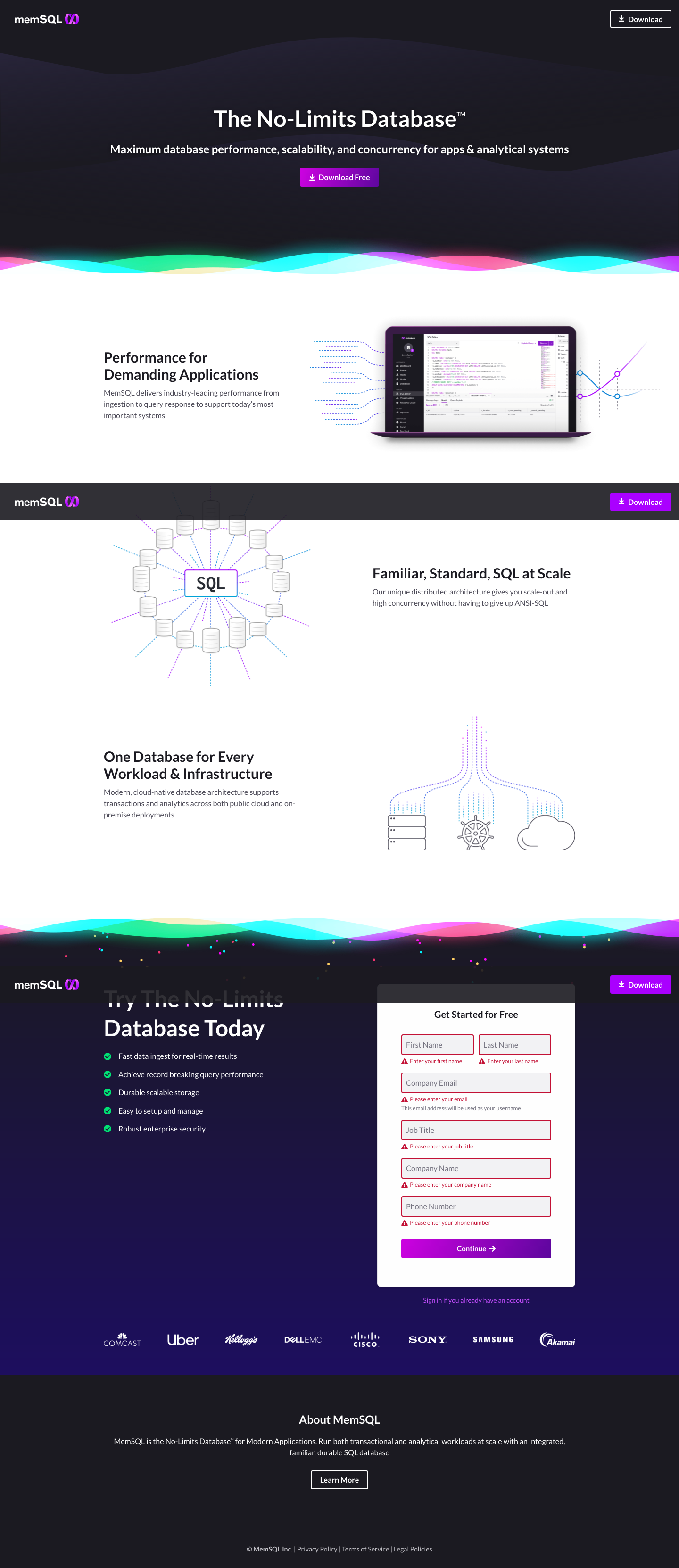 Memsql Signup screenshot