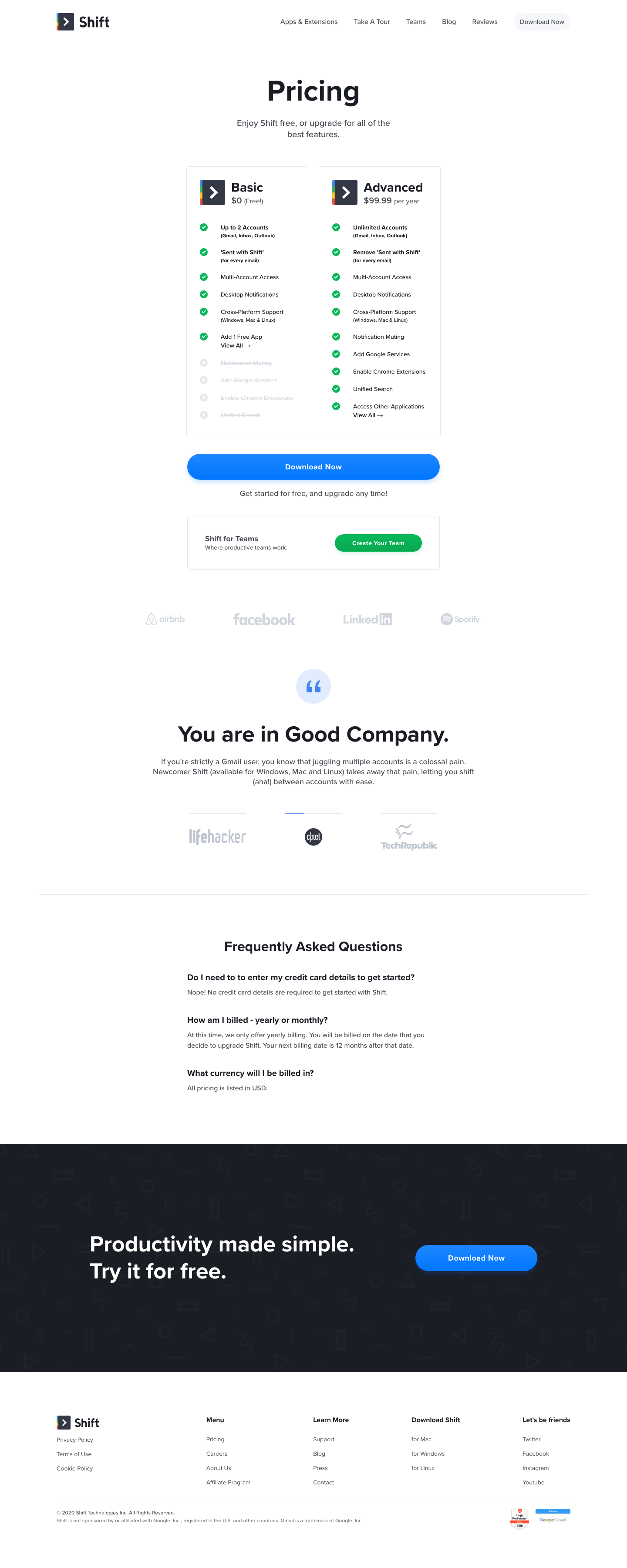 Tryshift Pricing screenshot