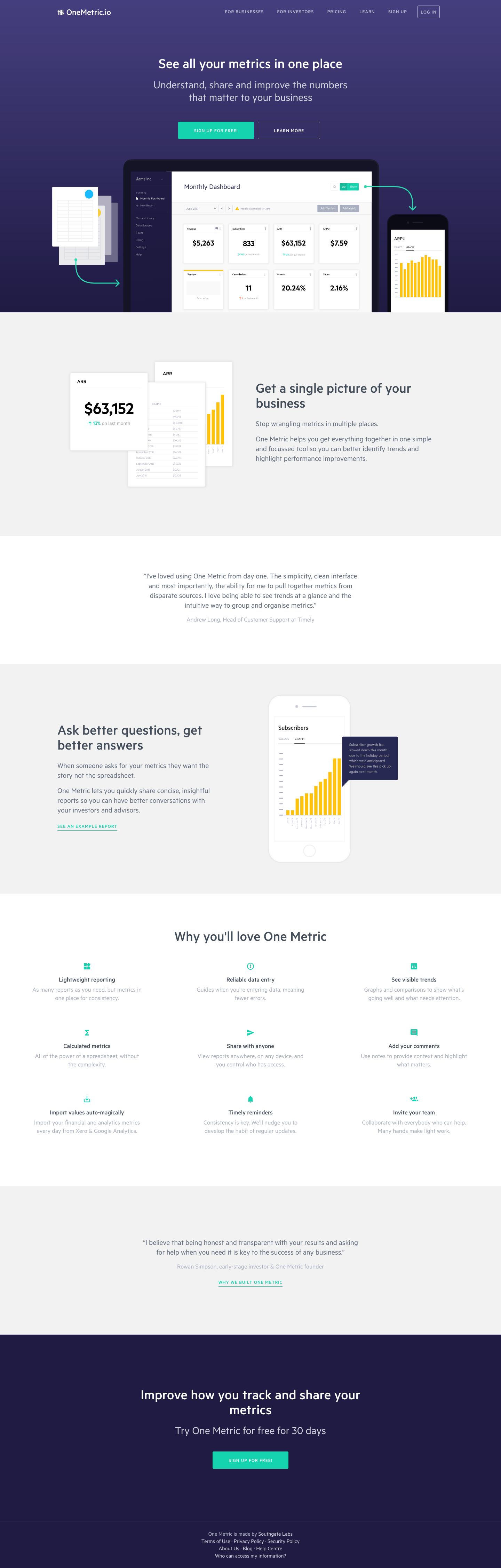 Onemetric Landing Page screenshot