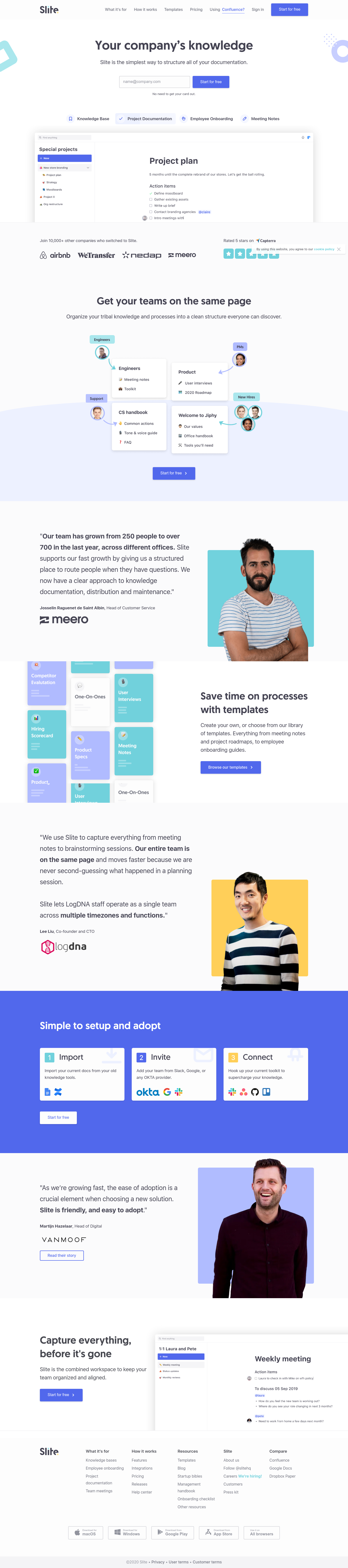 Slite Landing Page screenshot