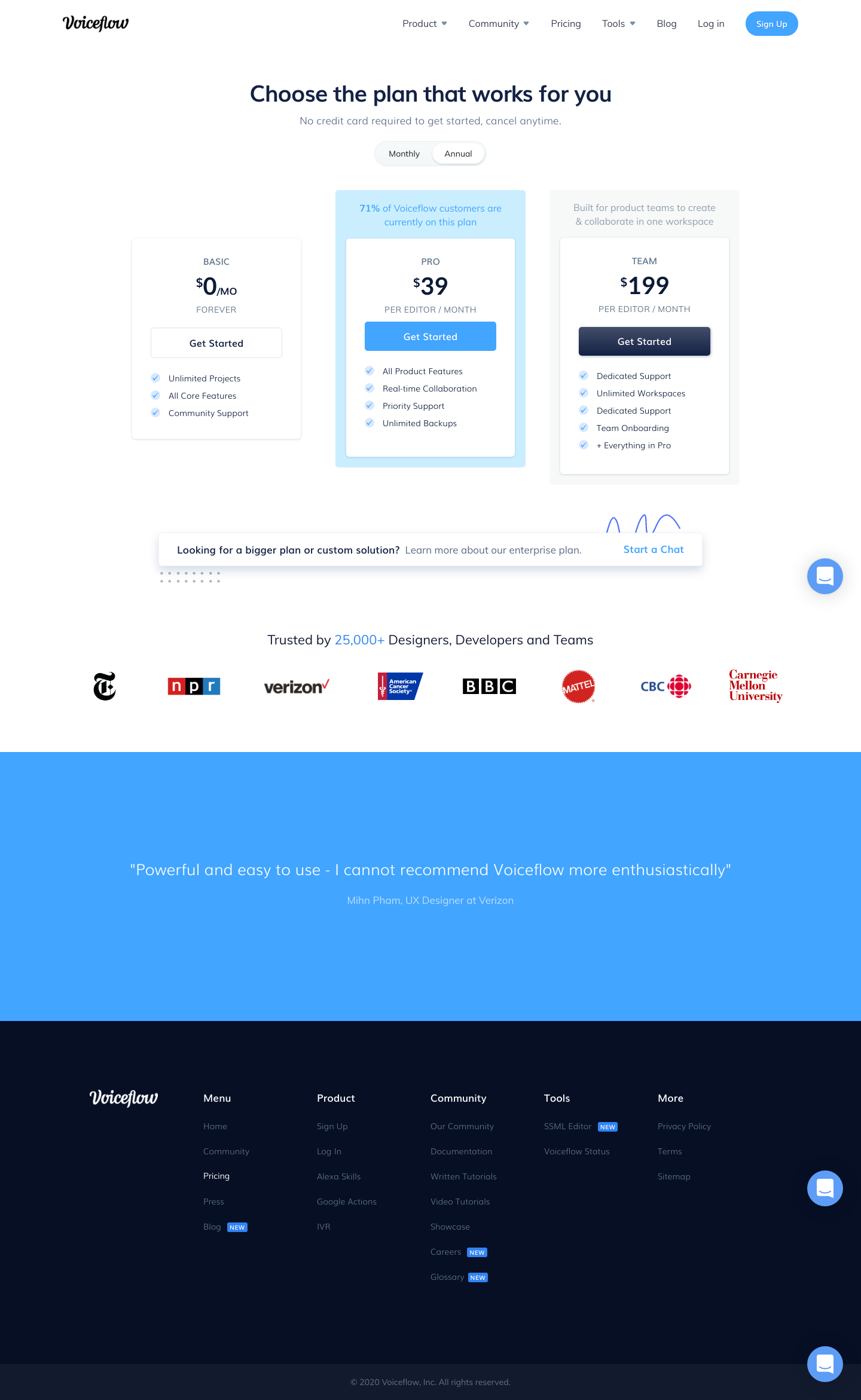 Getvoiceflow Pricing screenshot