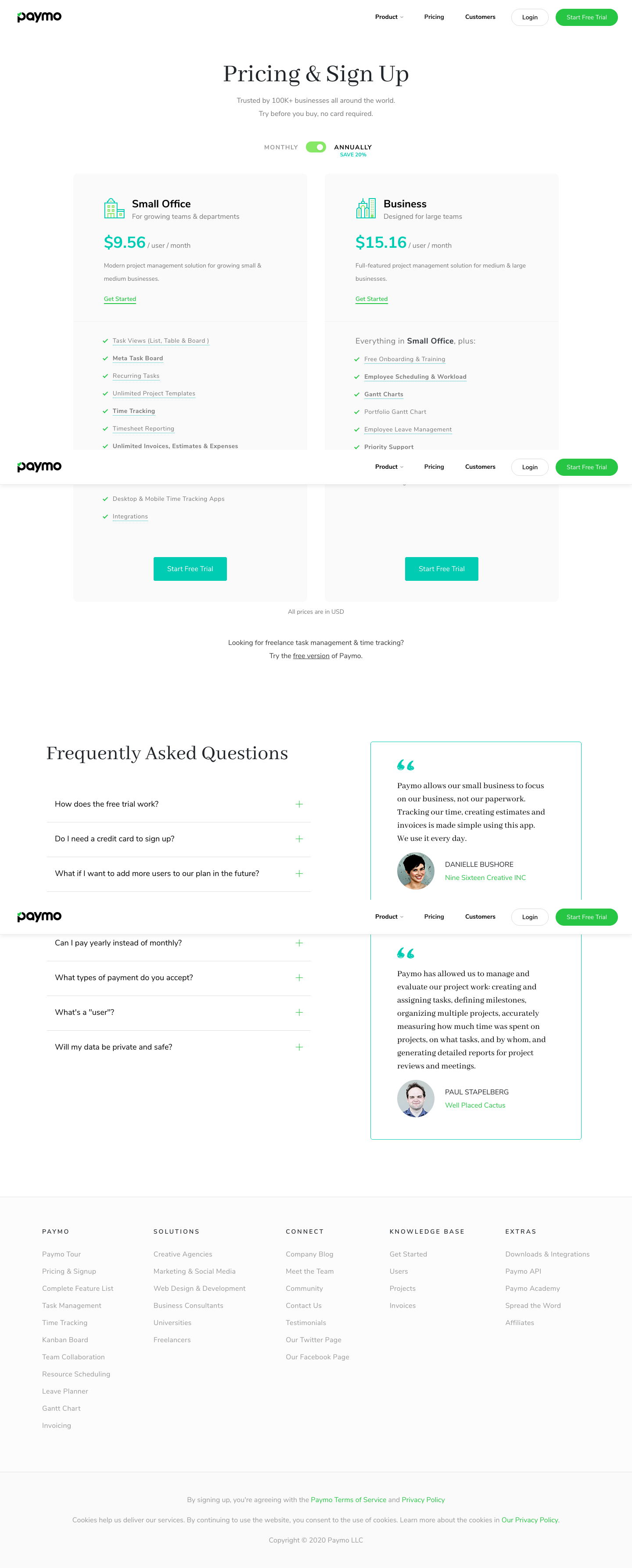 Paymo Pricing screenshot