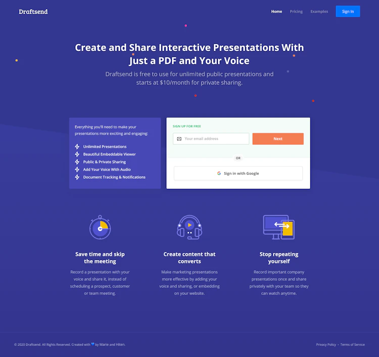 Draftsend Landing Page screenshot