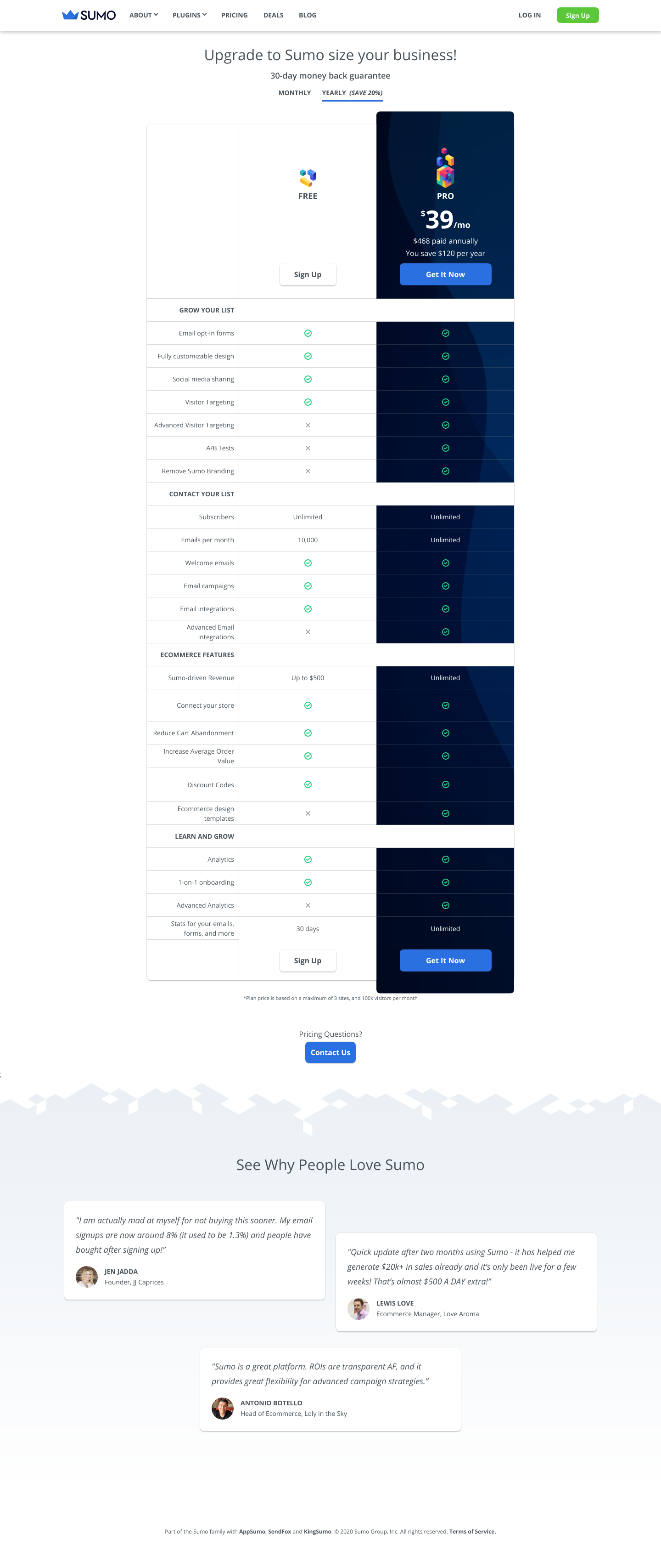 Sumo Pricing screenshot