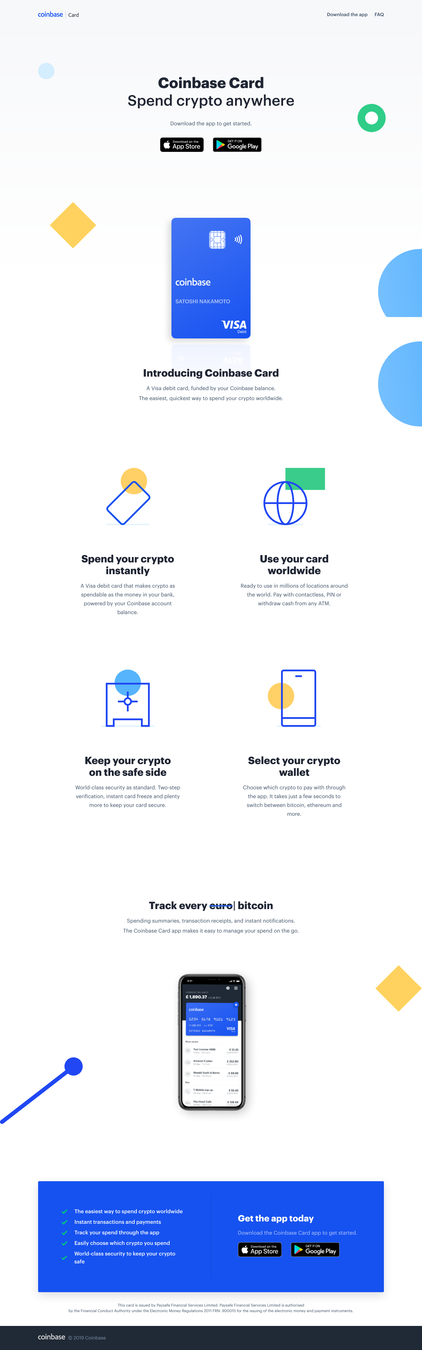 Coinbase Card Landing Page screenshot