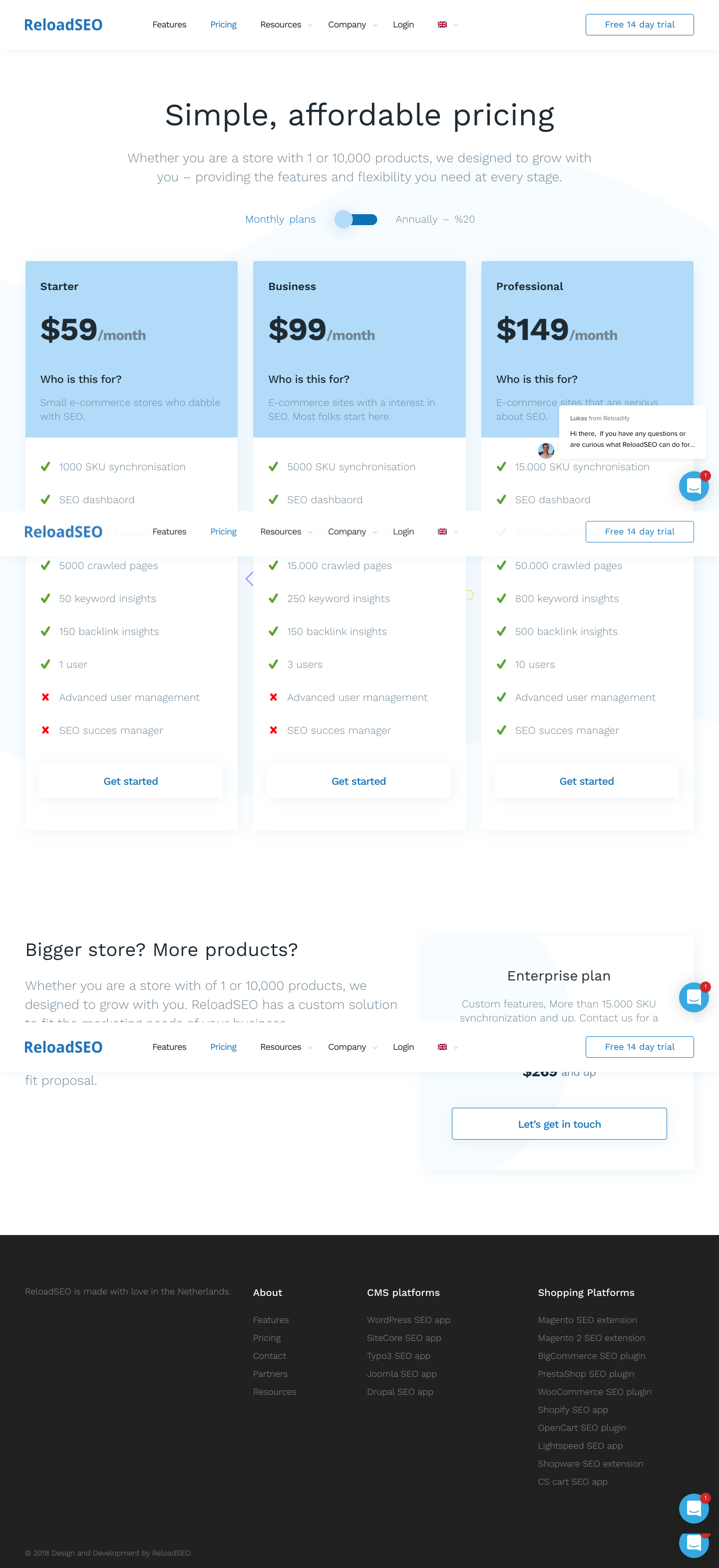 Reloadseo Pricing screenshot