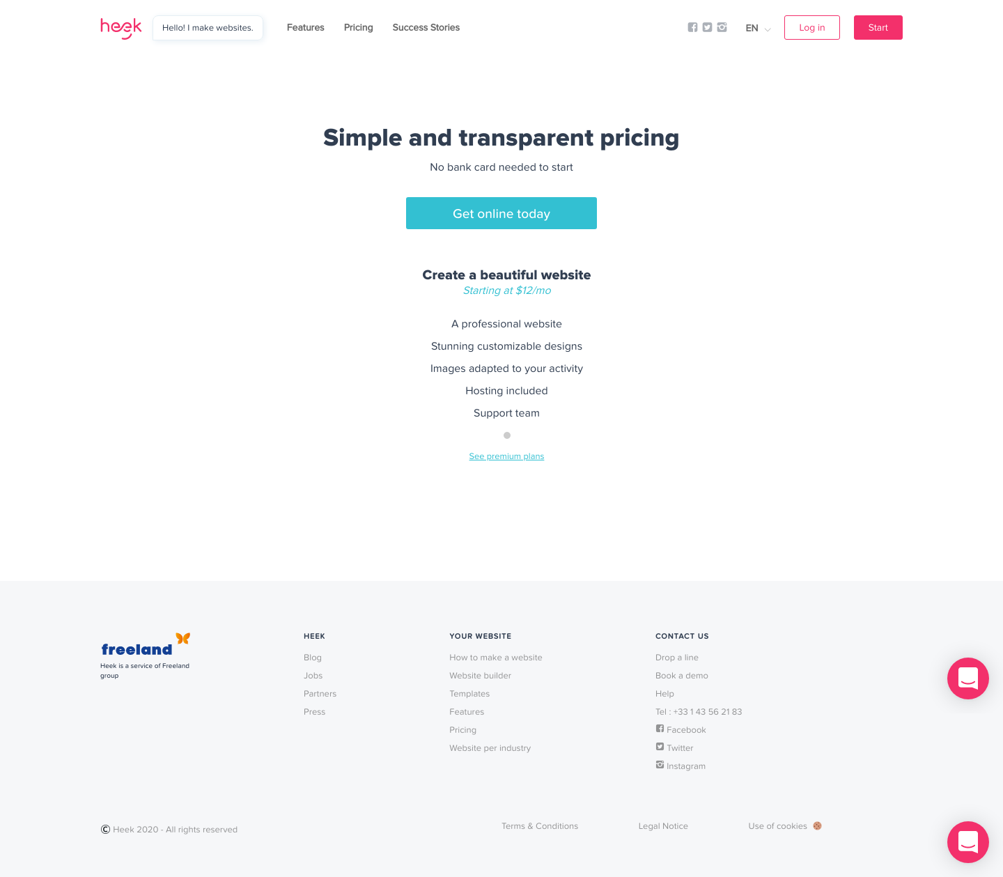 Heek Pricing screenshot