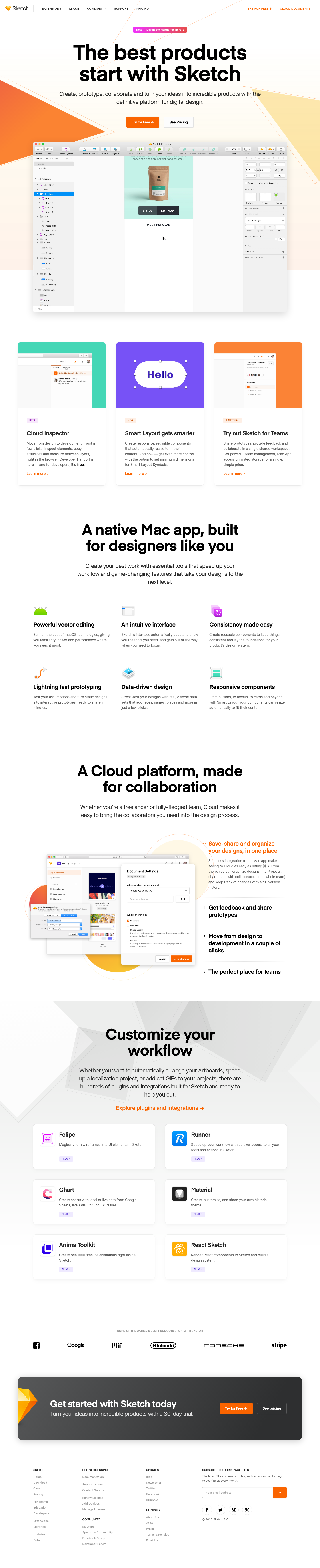 Sketch Landing Page screenshot