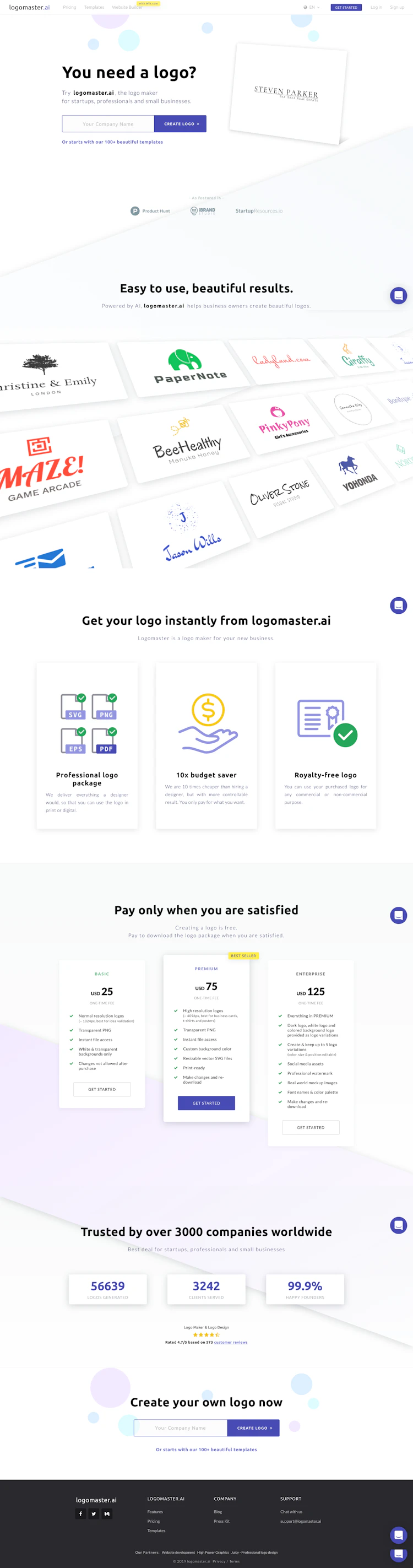 Logomaster Landing Page screenshot
