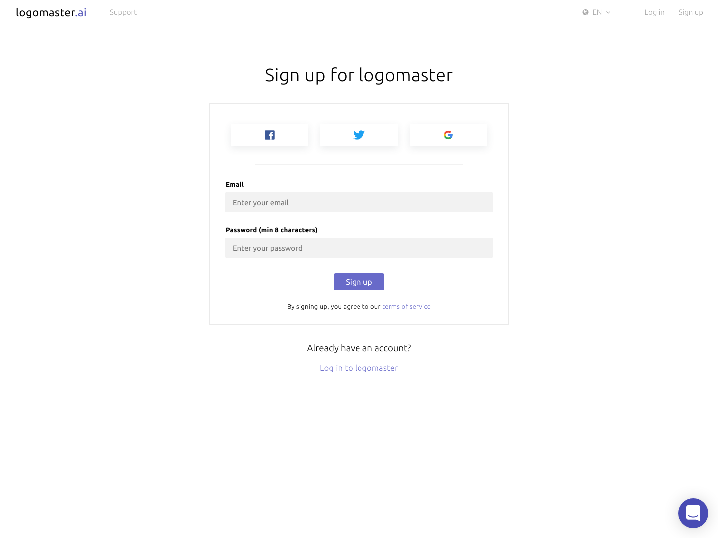 Logomaster Signup screenshot