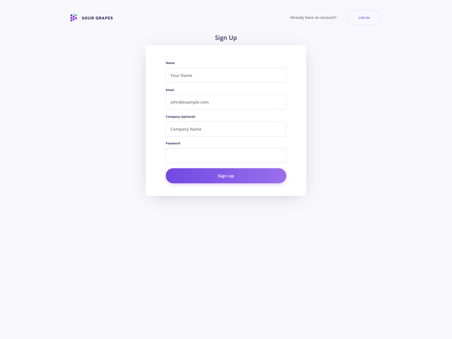 Sourgrapes Signup screenshot