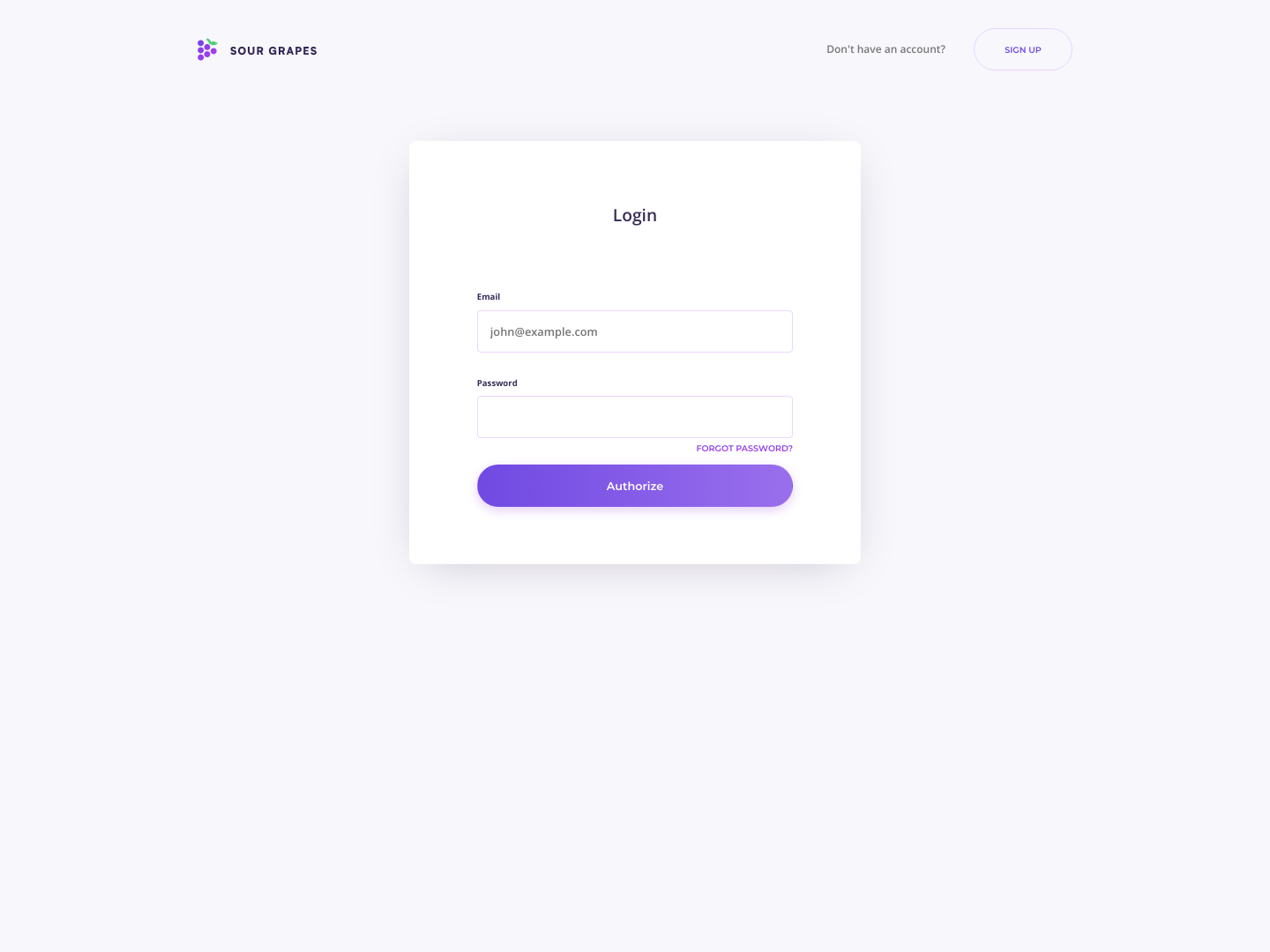 Sourgrapes Login screenshot