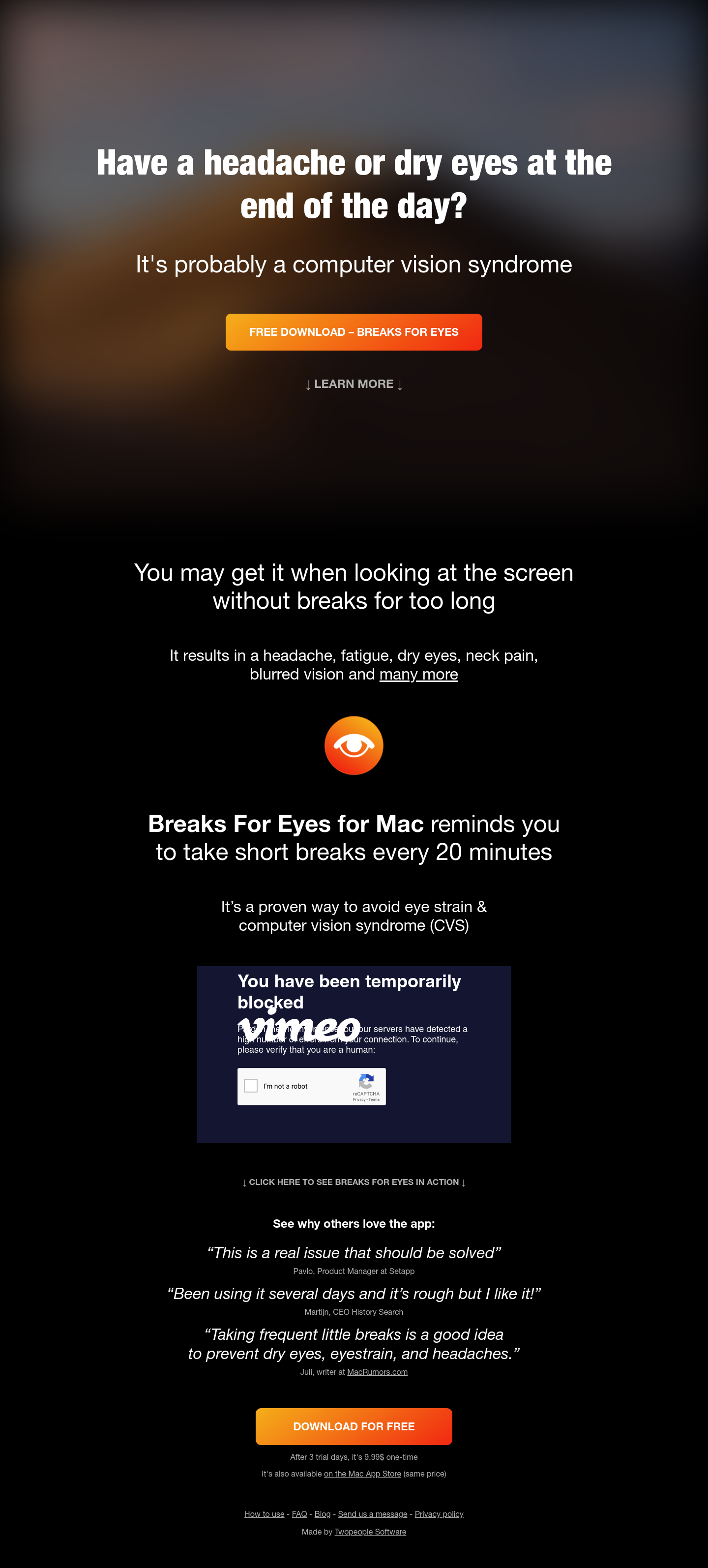 Breaksforeyes Landing Page screenshot
