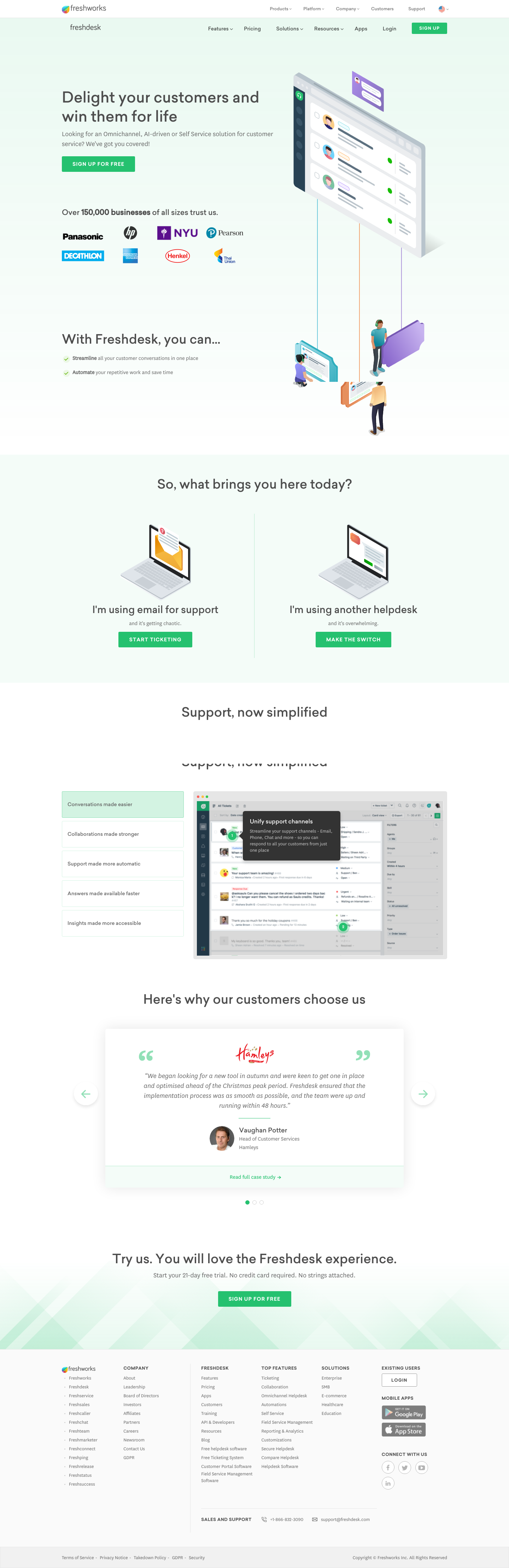 Freshdesk Landing Page screenshot