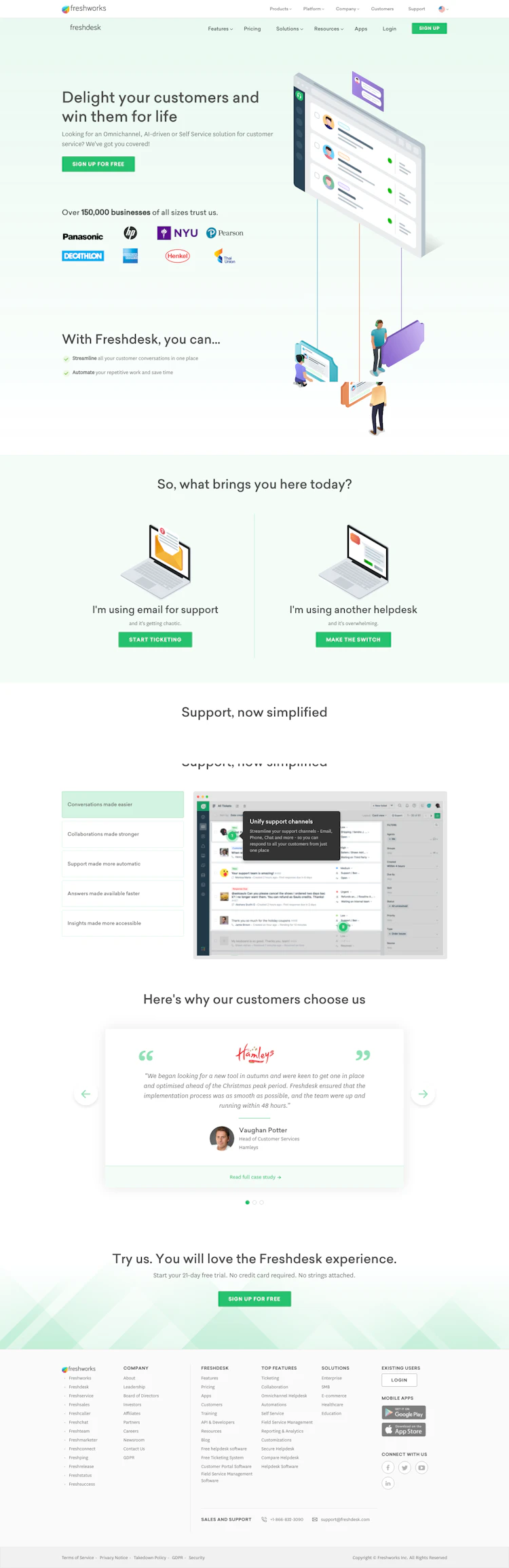 Freshdesk Landing Page screenshot
