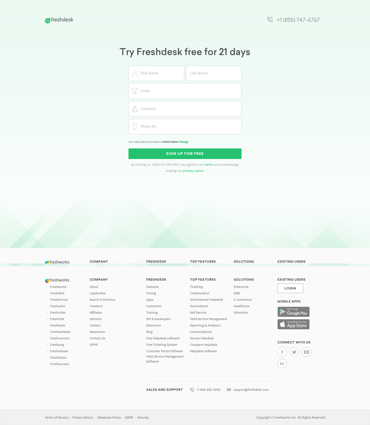 Freshdesk Signup screenshot