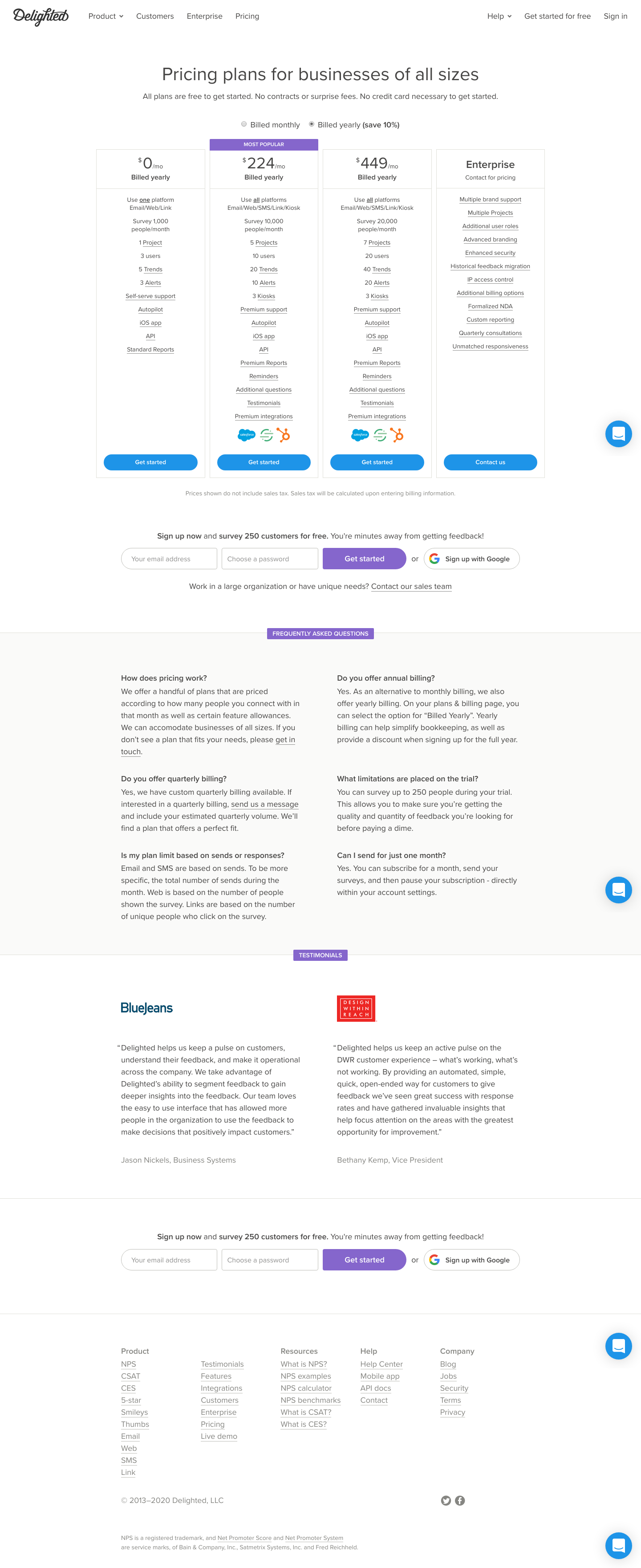 Delighted Pricing screenshot